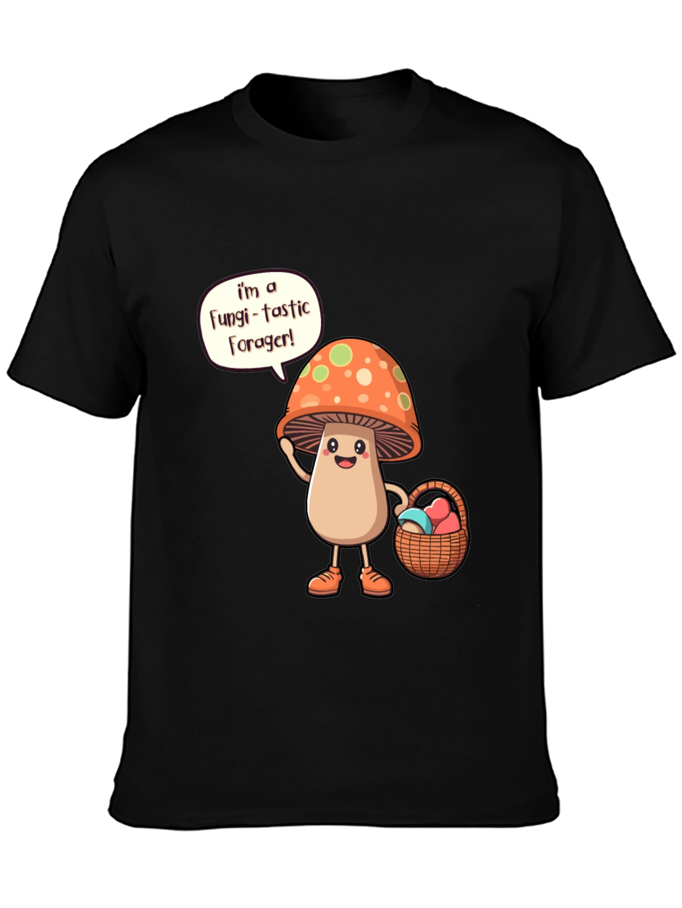 Black Fungi-tastic Forager T-Shirt - Mushroom Lover Gift view 3