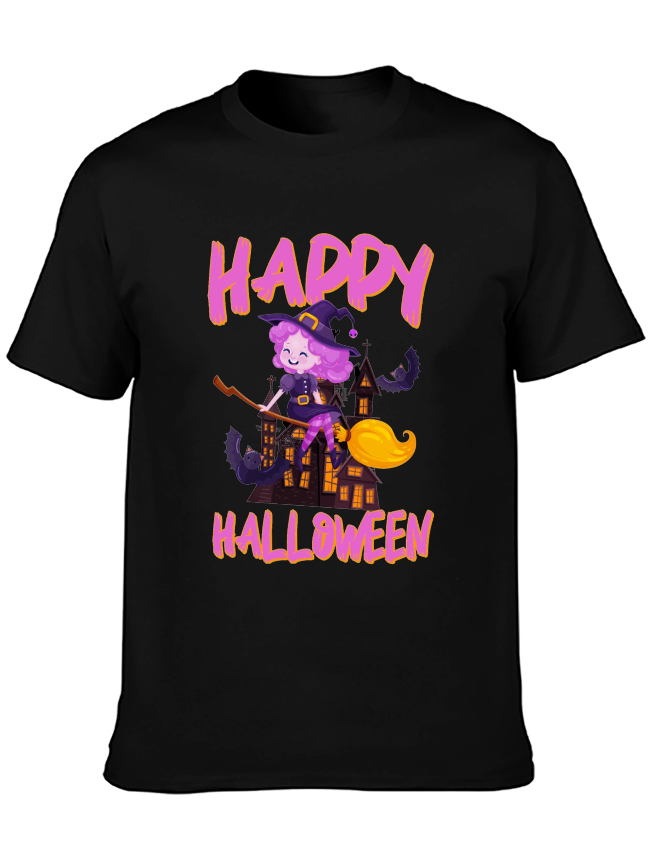 Black Happy Halloween Witch T-Shirt view 3