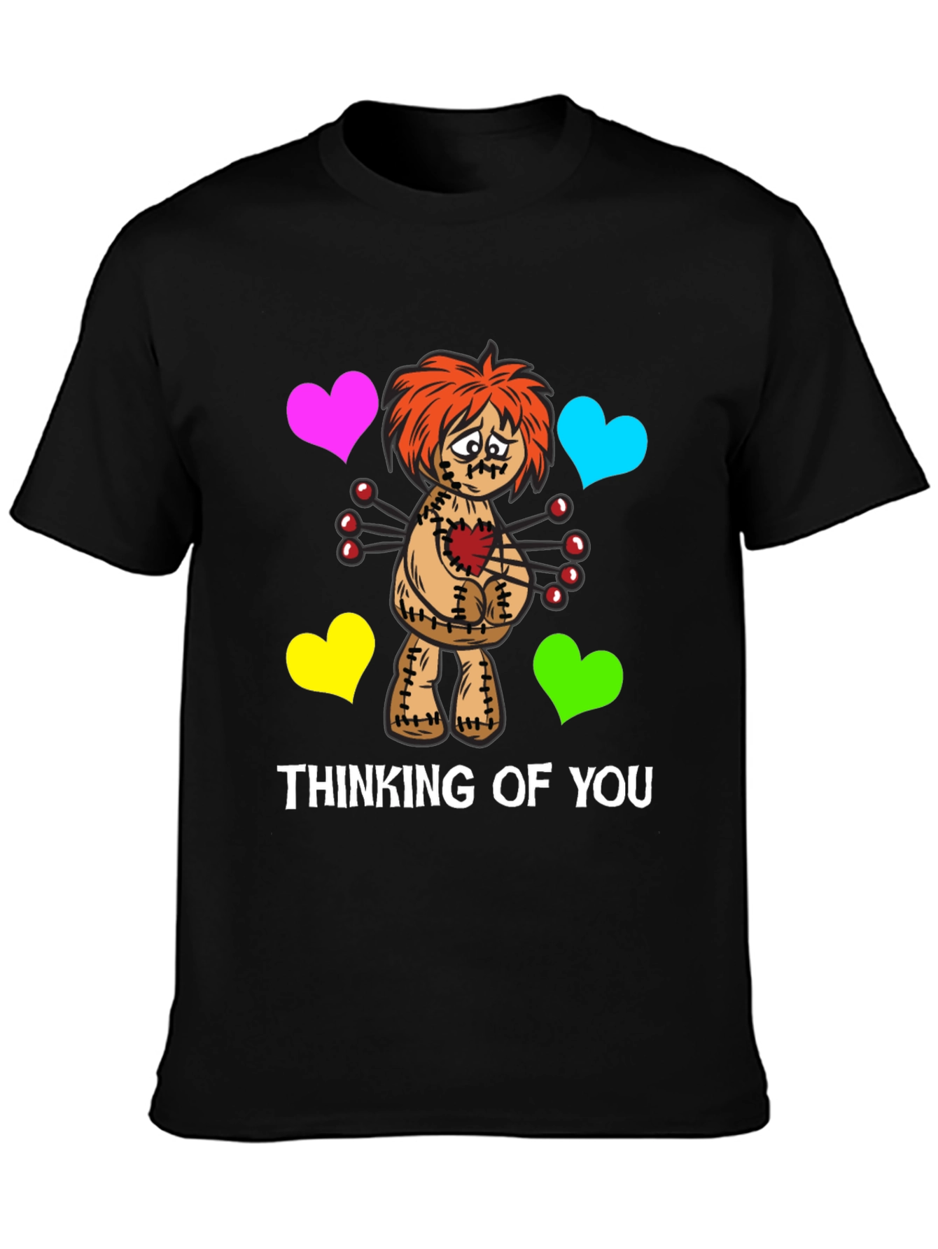 Black Thinking of You Voodoo Doll Graphic T-Shirt view 3