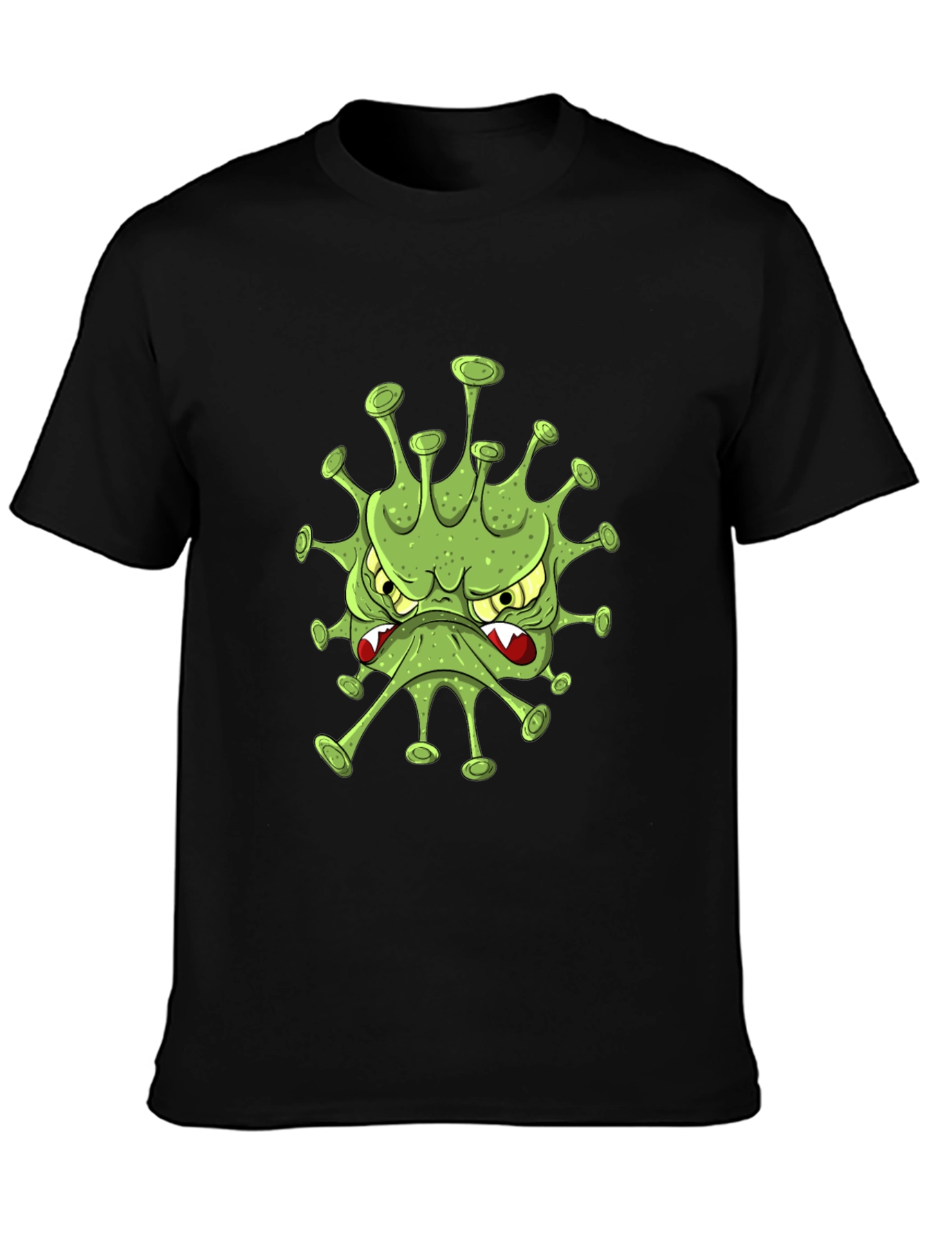 Black Men's Black T-Shirt with Cartoon Virus Design view 3