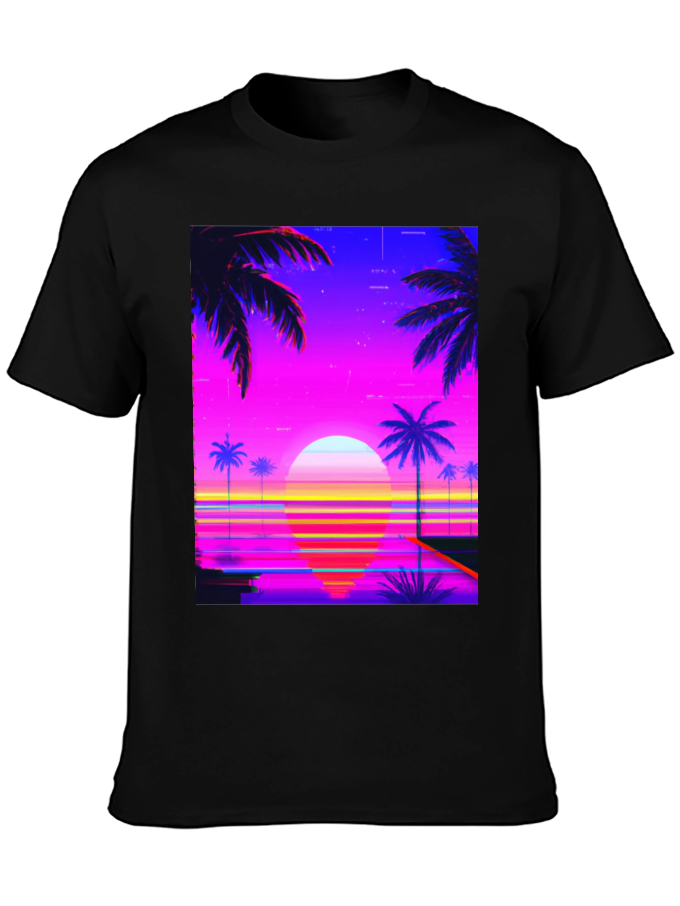 Black Vaporwave Sunset Graphic Tee view 3