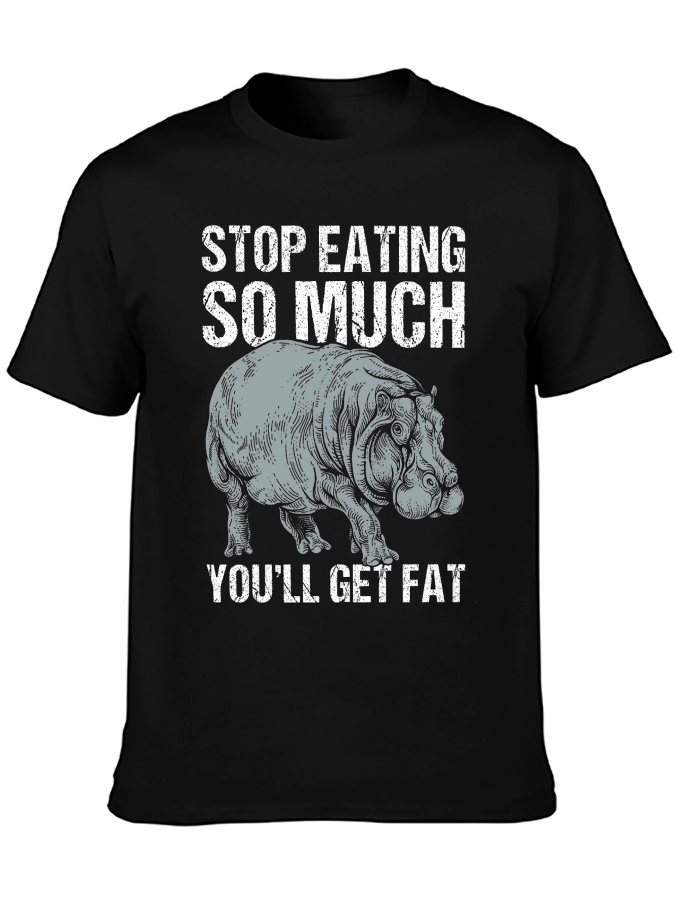 Black Stop Eating So Much Hippo Graphic T-Shirt view 3