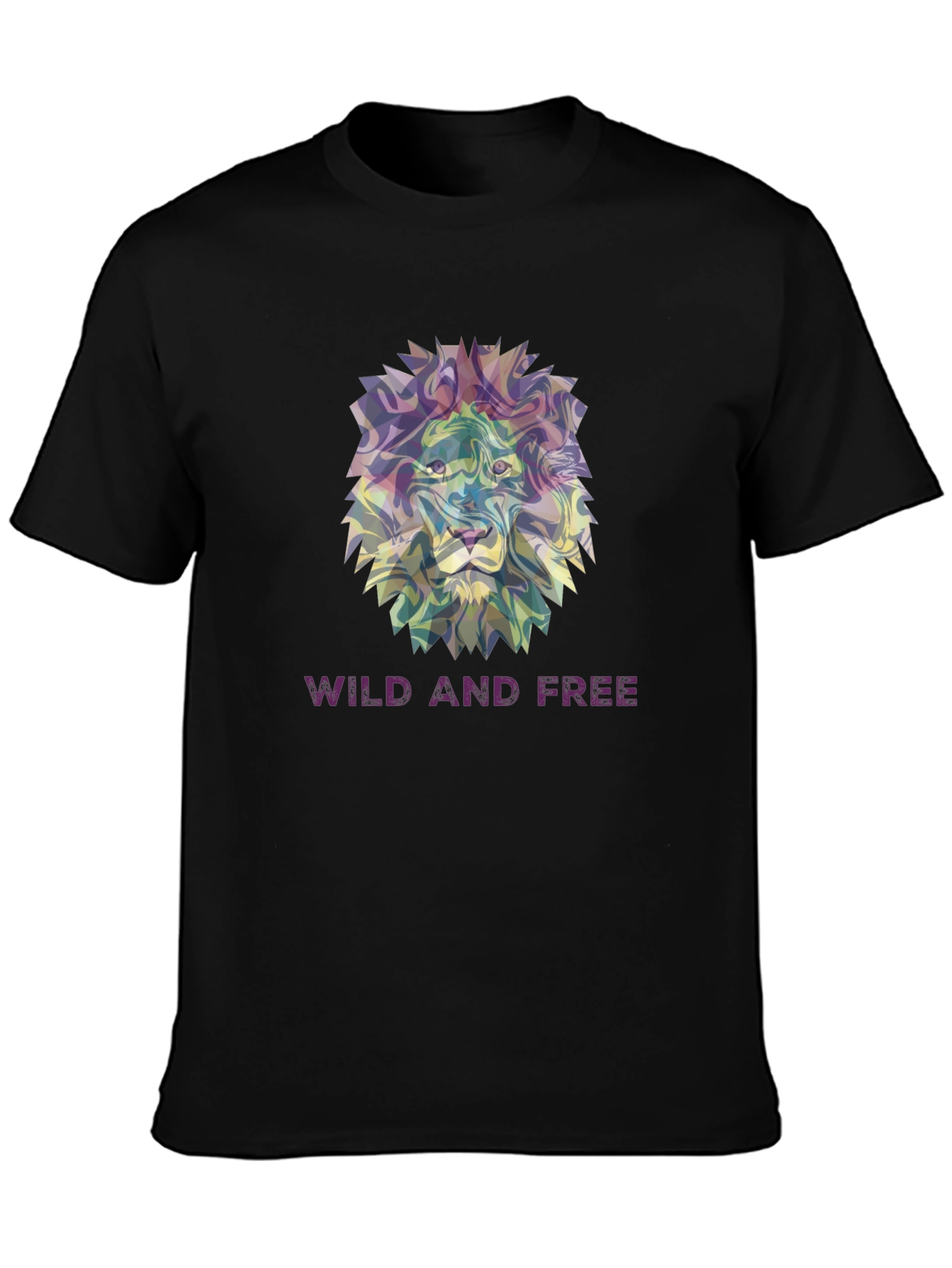 Black Wild and Free Lion Graphic Tee - Black Cotton T-Shirt view 3