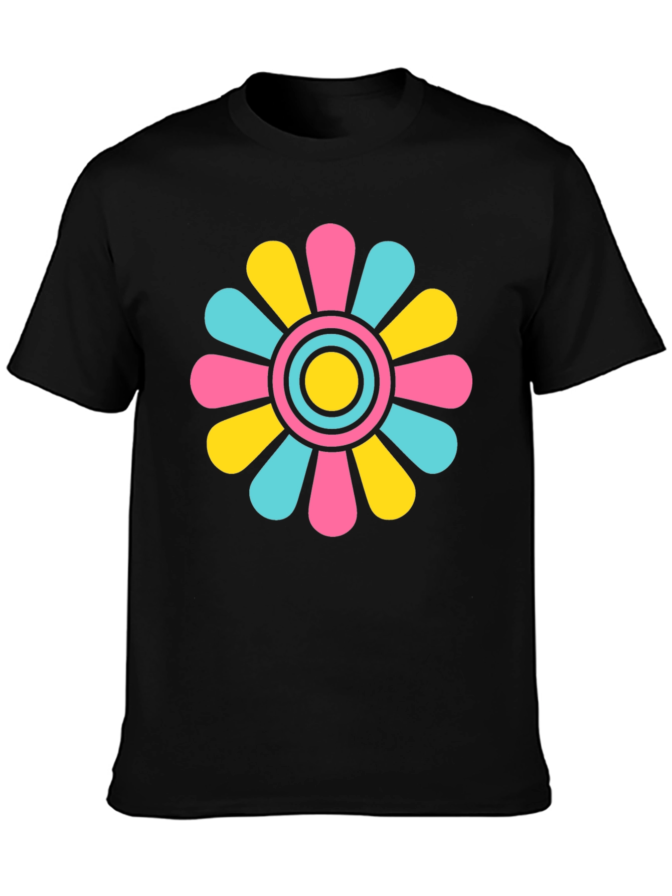 Black Retro Flower Power T-Shirt - Black Cotton Blend view 3
