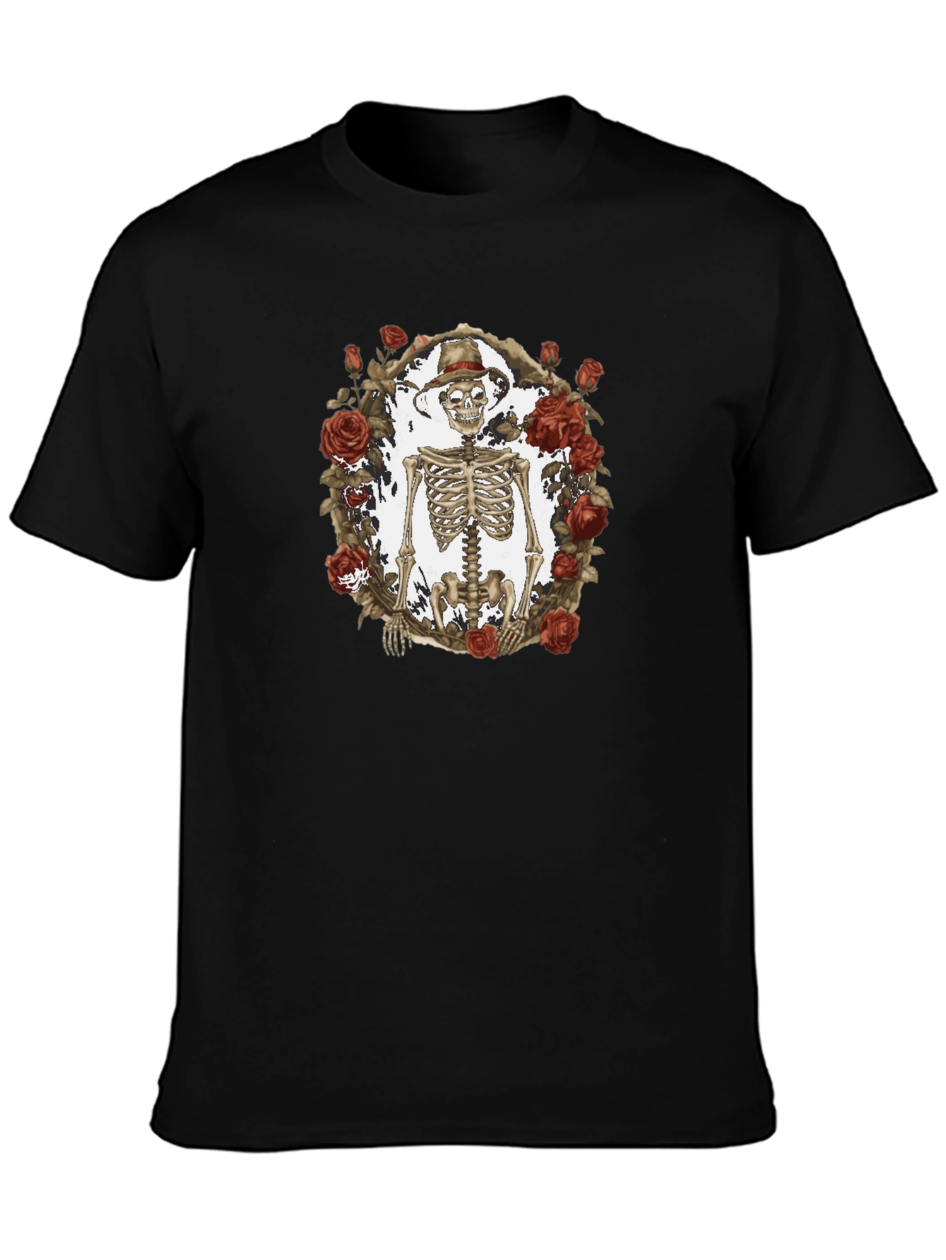 Black Skeleton & Roses Graphic Tee - Black Cotton Blend view 3