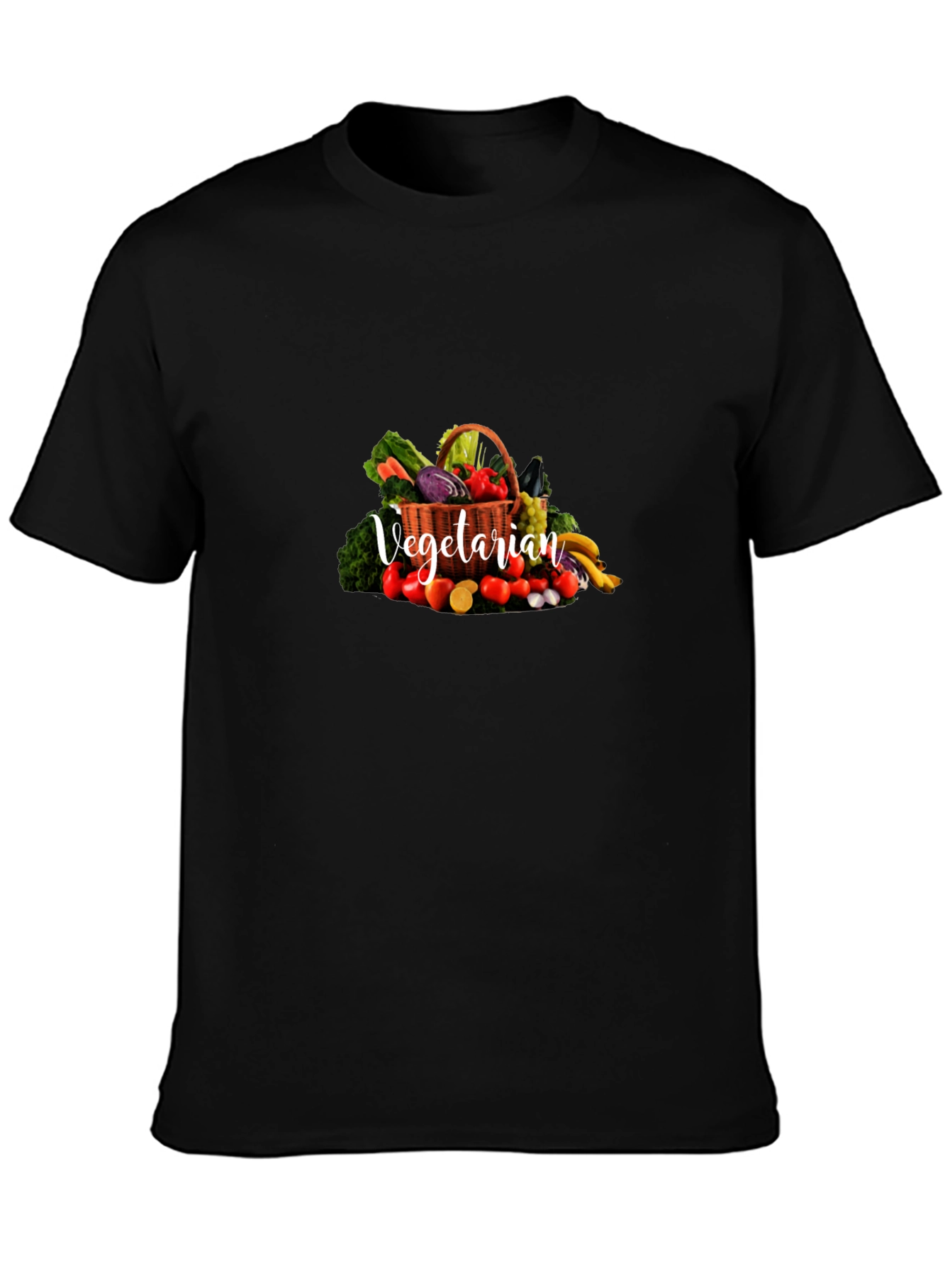 Black Vegetarian Graphic Print Crew Neck T-Shirt view 3