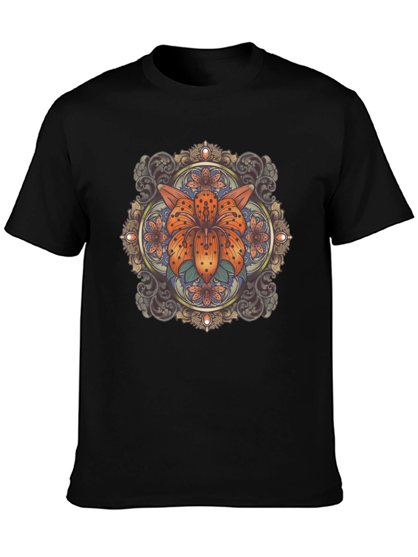 Black Floral Mandala Graphic Tee - Stylish Black T-Shirt view 3