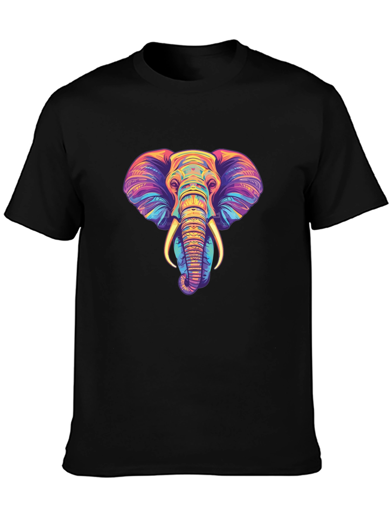 Black Vibrant Elephant Graphic Tee - Unisex Black T-Shirt view 3