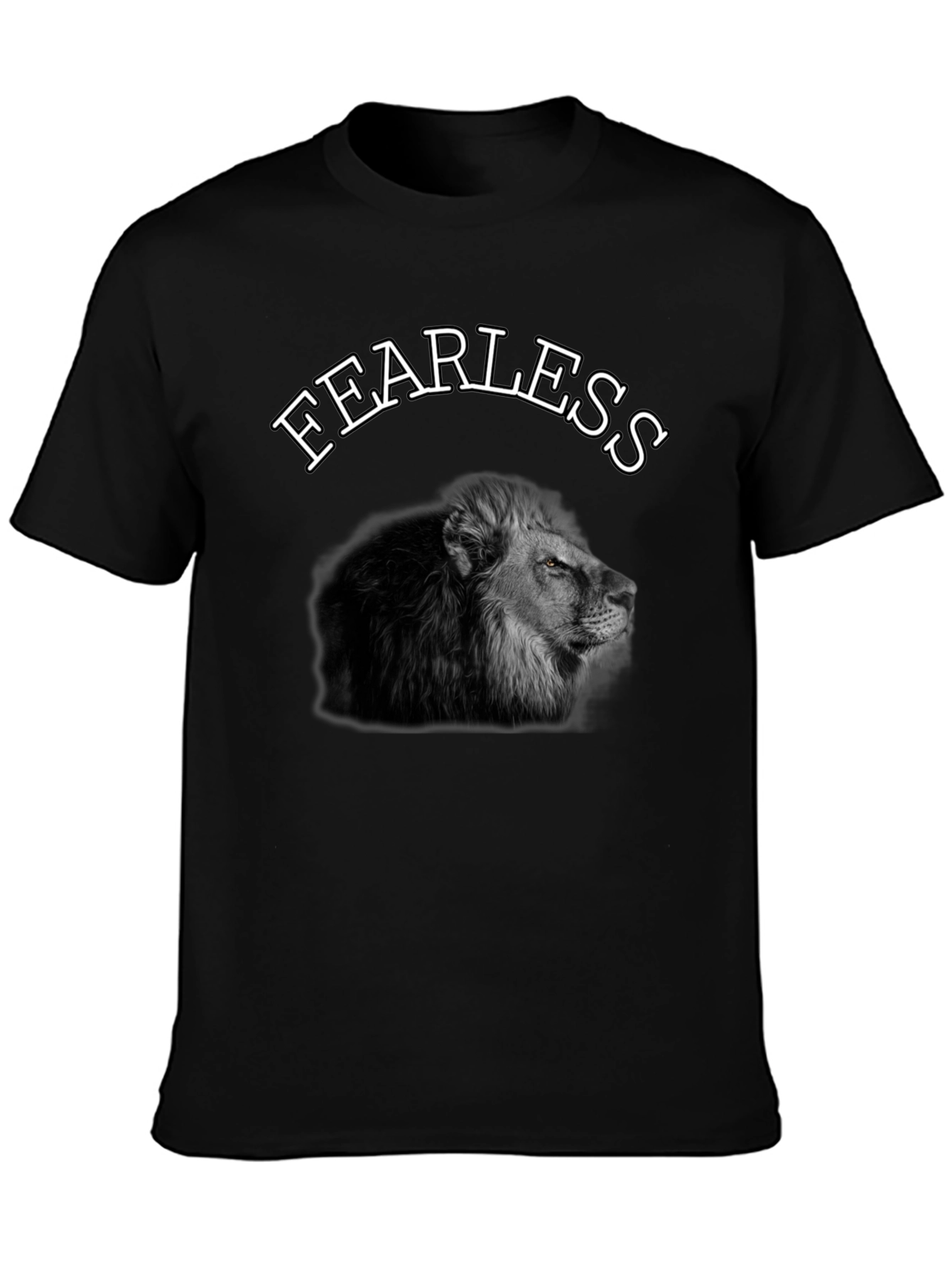 Black Fearless Lion Graphic Tee - Black Cotton T-Shirt view 3