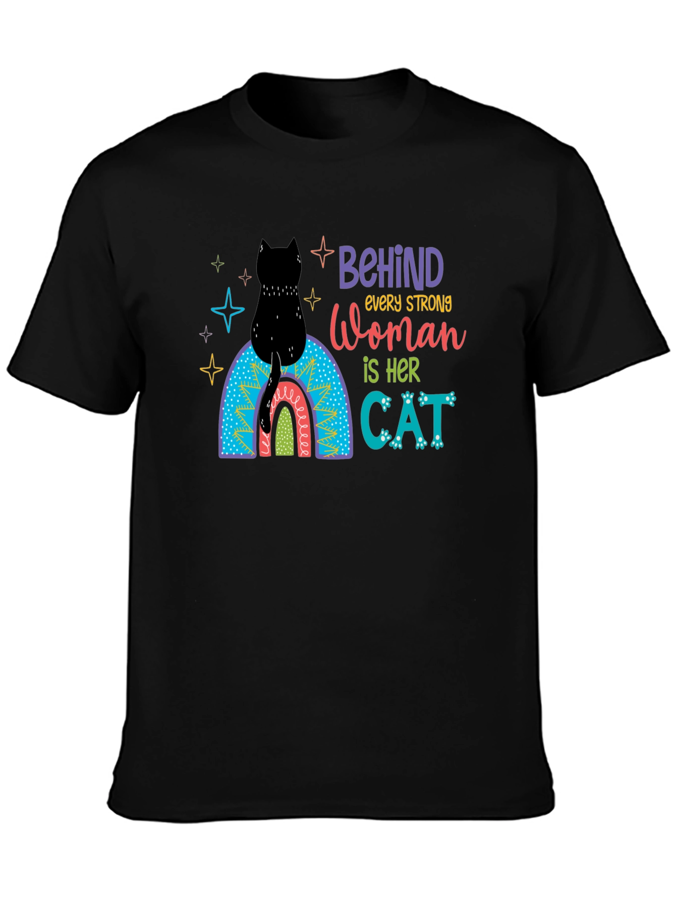 Black Behind Every Strong Woman Cat T-Shirt view 3