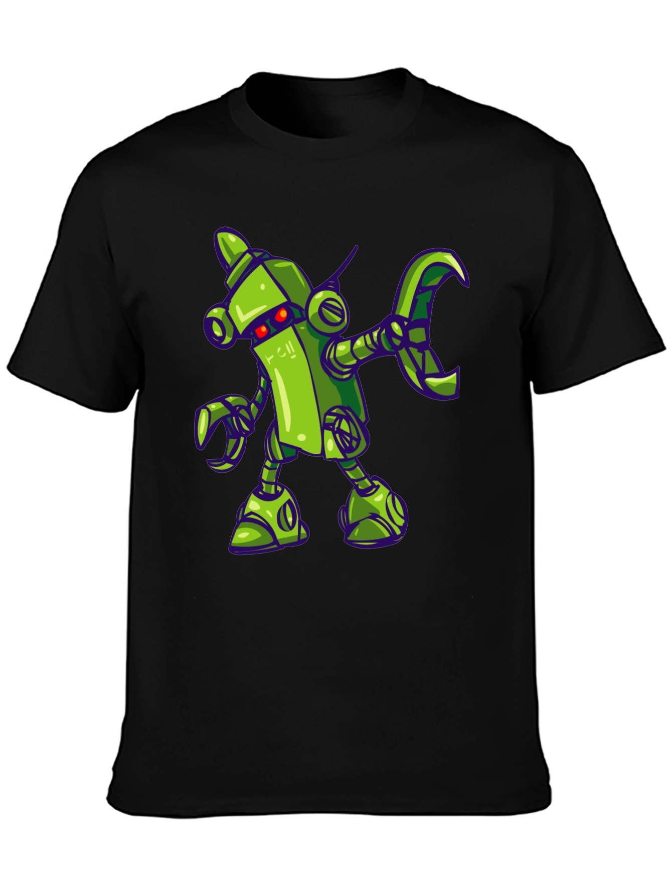 Black Cartoon Robot Graphic Tee - Black Cotton Shirt view 3