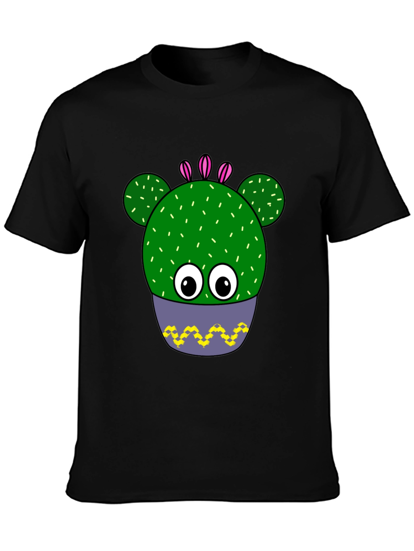 Black Funny Cactus Plant Graphic Print T-Shirt view 3