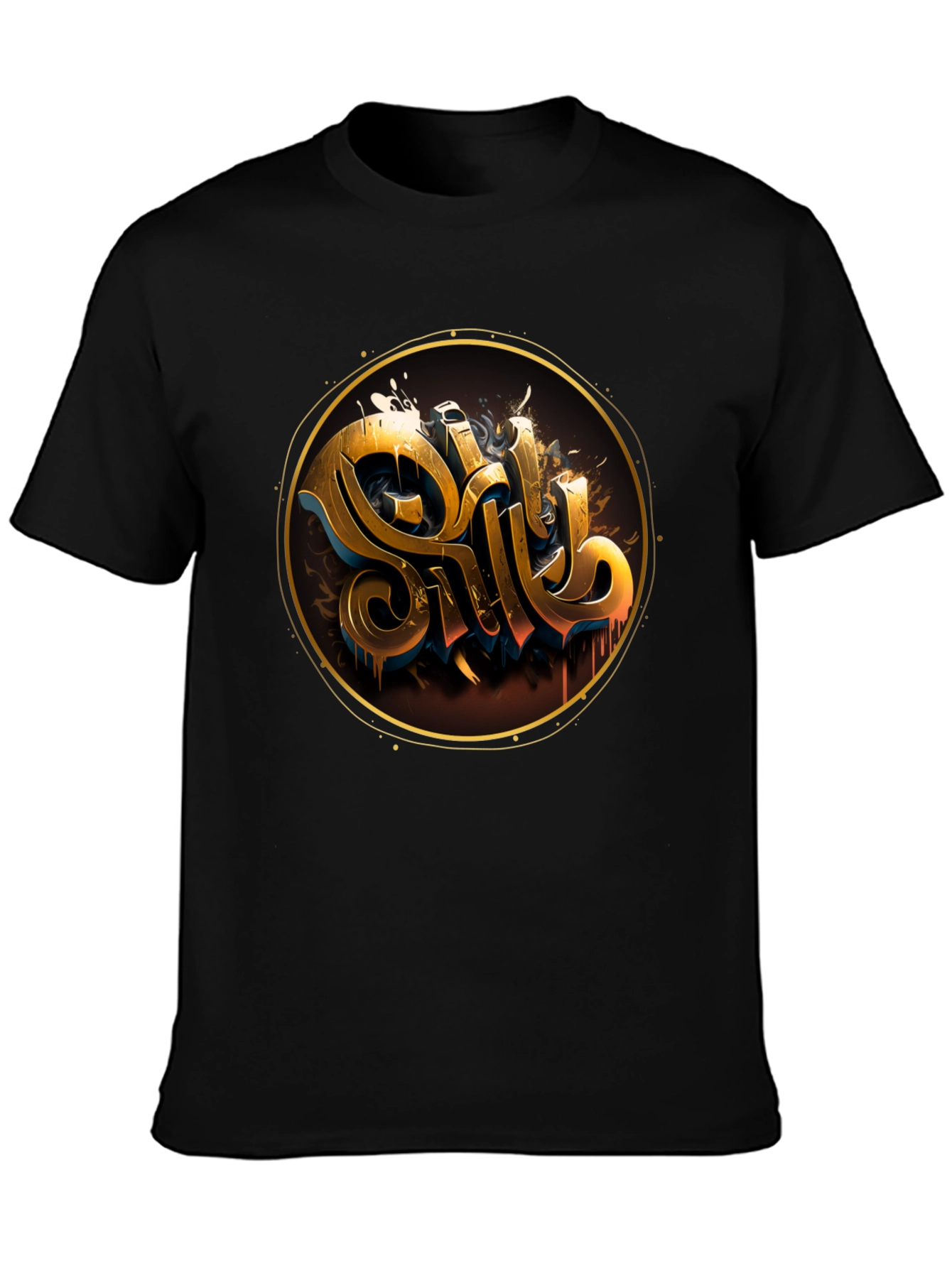 Black Gold Letter Graphic Black Tee - Stylish Casual Wear view 3