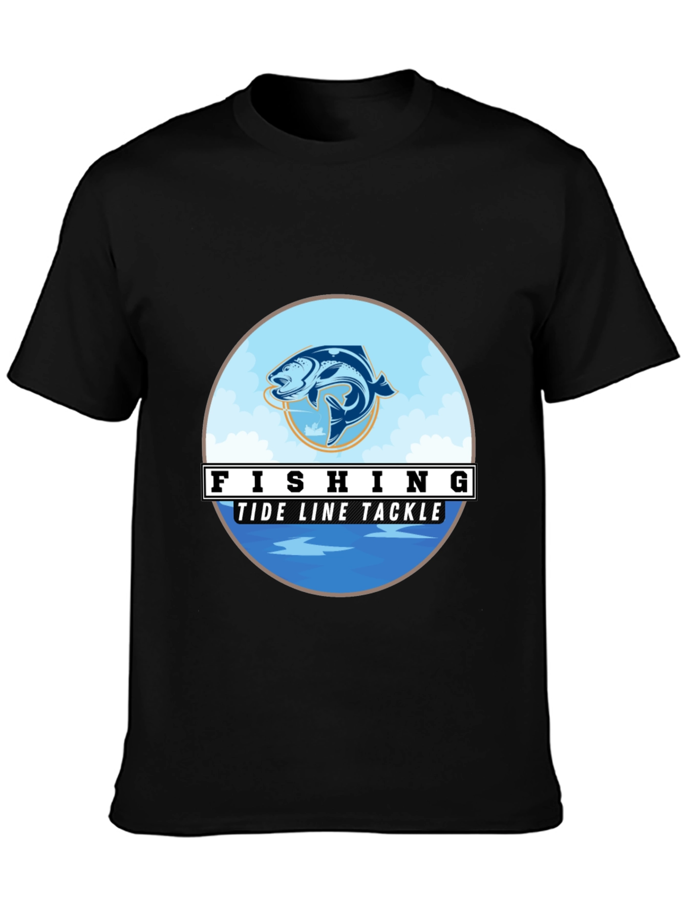 Black Fishing Tide Line Tackle Graphic T-Shirt view 3