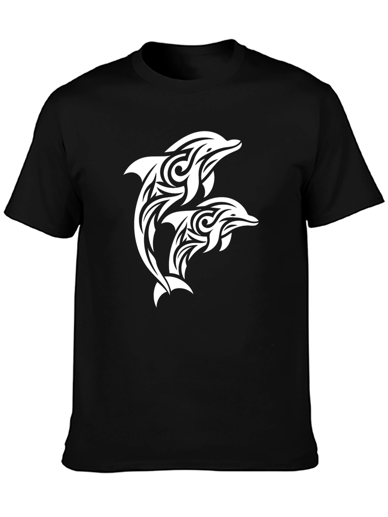 Black Tribal Dolphin Graphic Tee - Black Cotton Blend view 3
