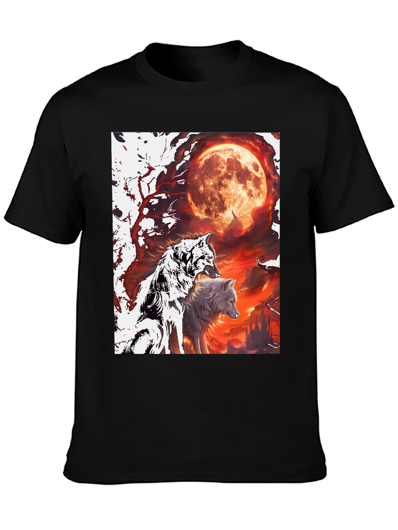 Black Wolf Pack Moon Graphic Tee - Black Cotton view 3