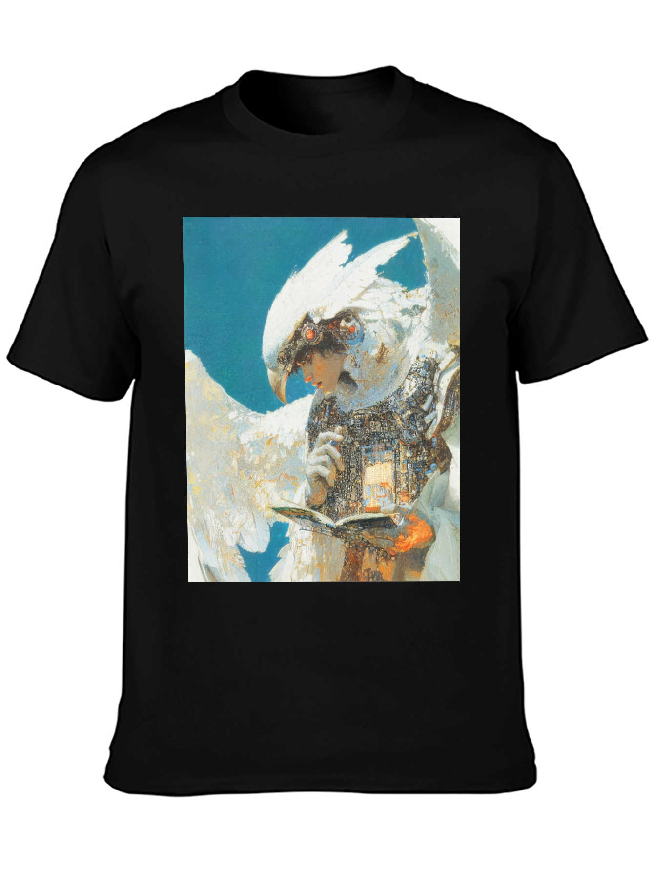Black Futuristic Bird-Human Hybrid Graphic Tee view 3