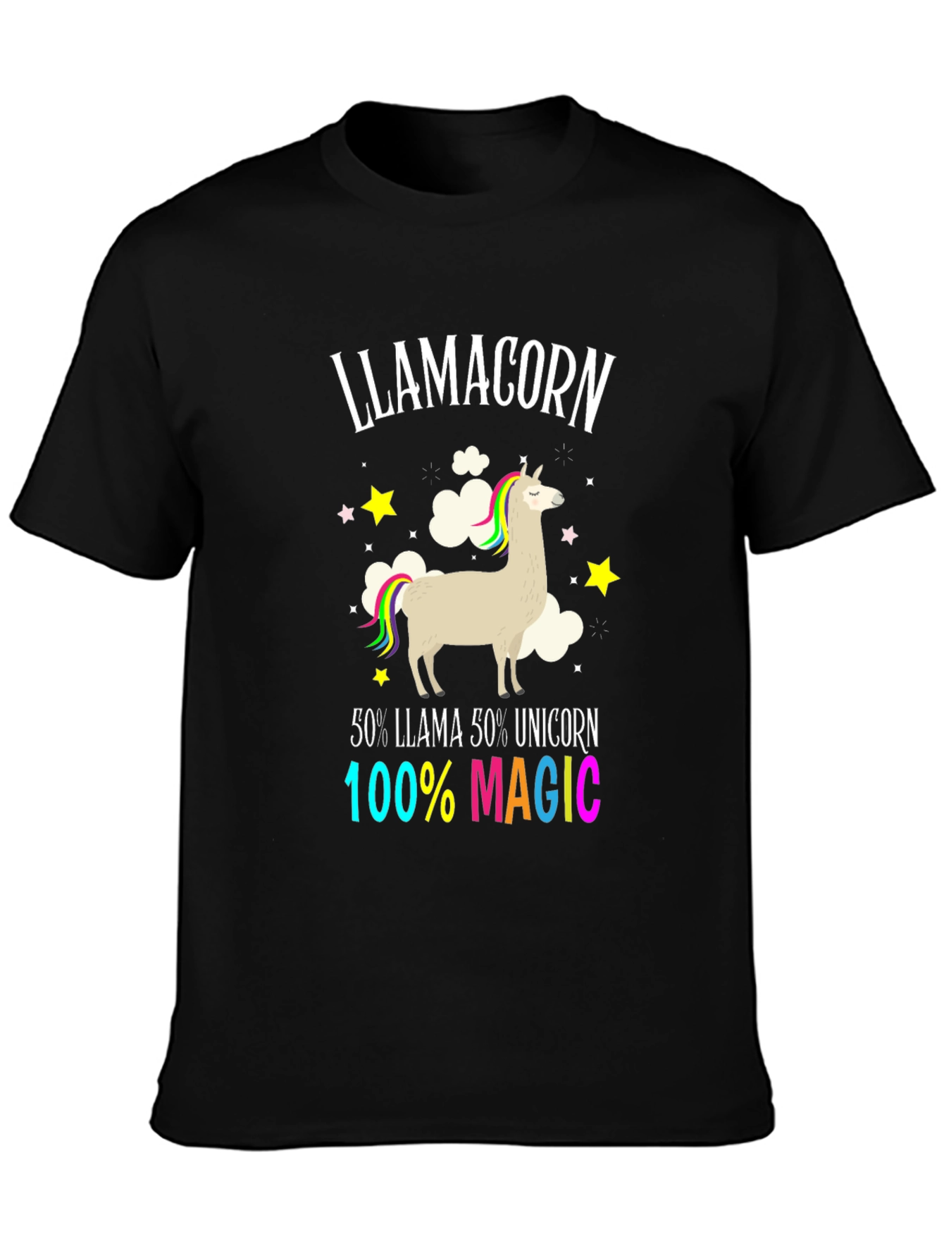 Black Llamacorn T-Shirt - 50% Llama 50% Unicorn 100% Magic view 3