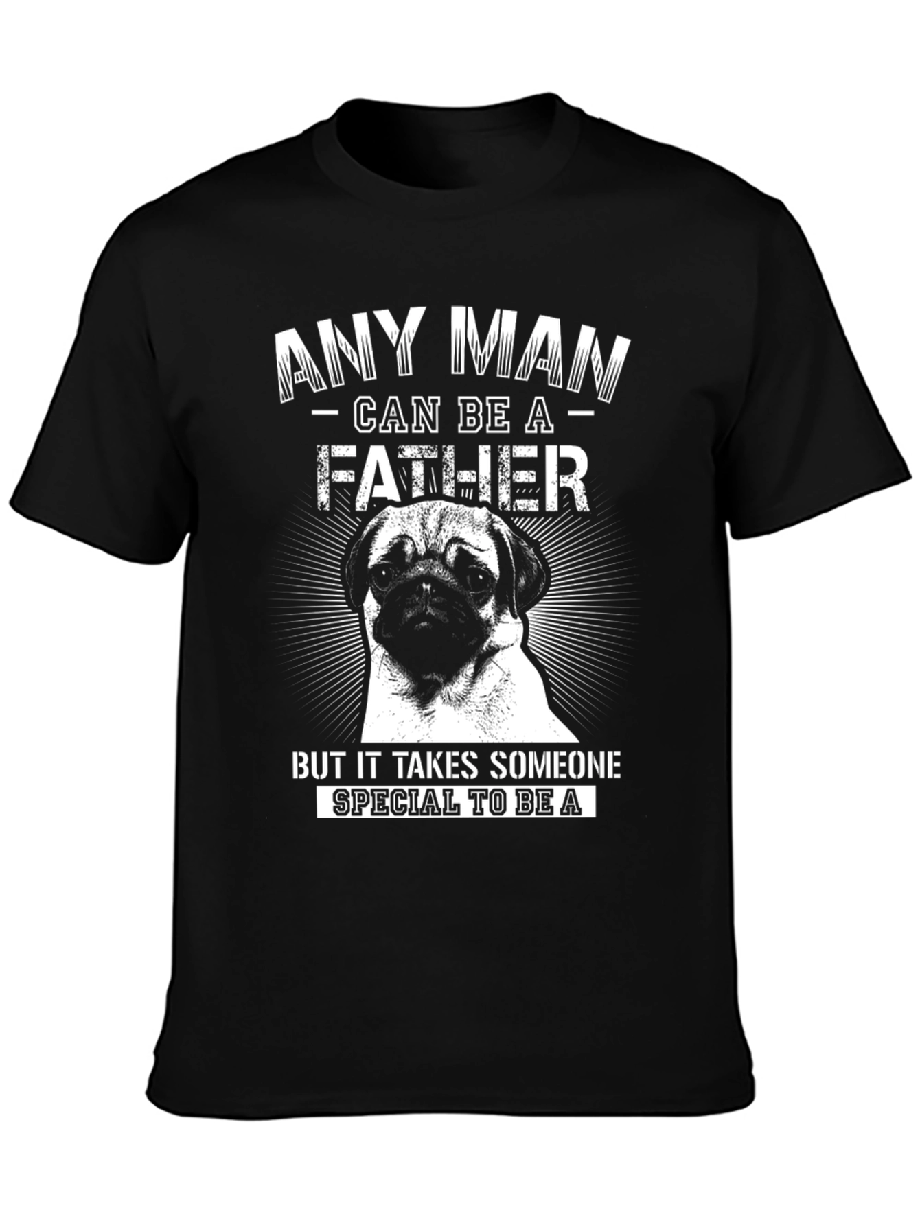 Black Pug Father T-Shirt, Special Dad Tee, Black Cotton view 3