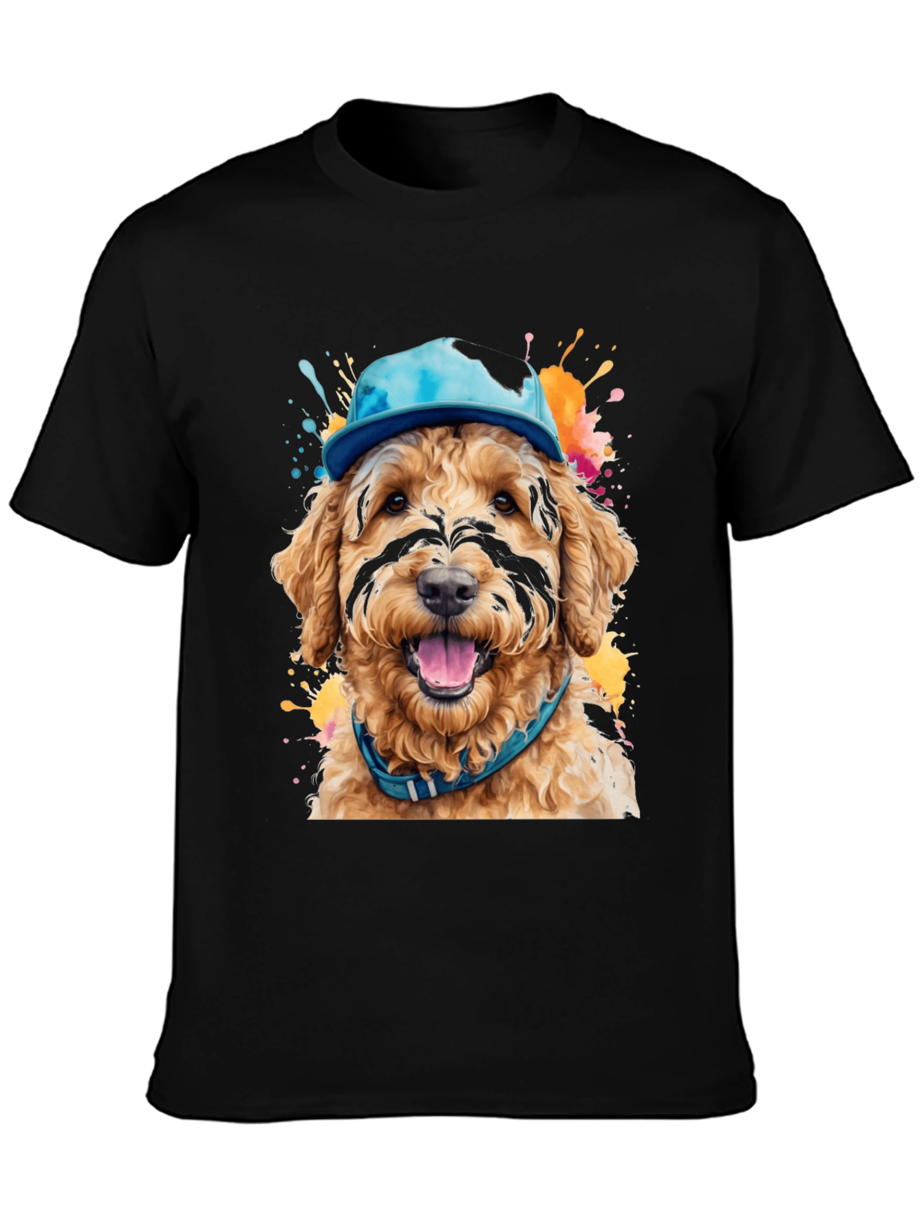 Black Dog in Hat T-Shirt - Unique Artistic Design view 3