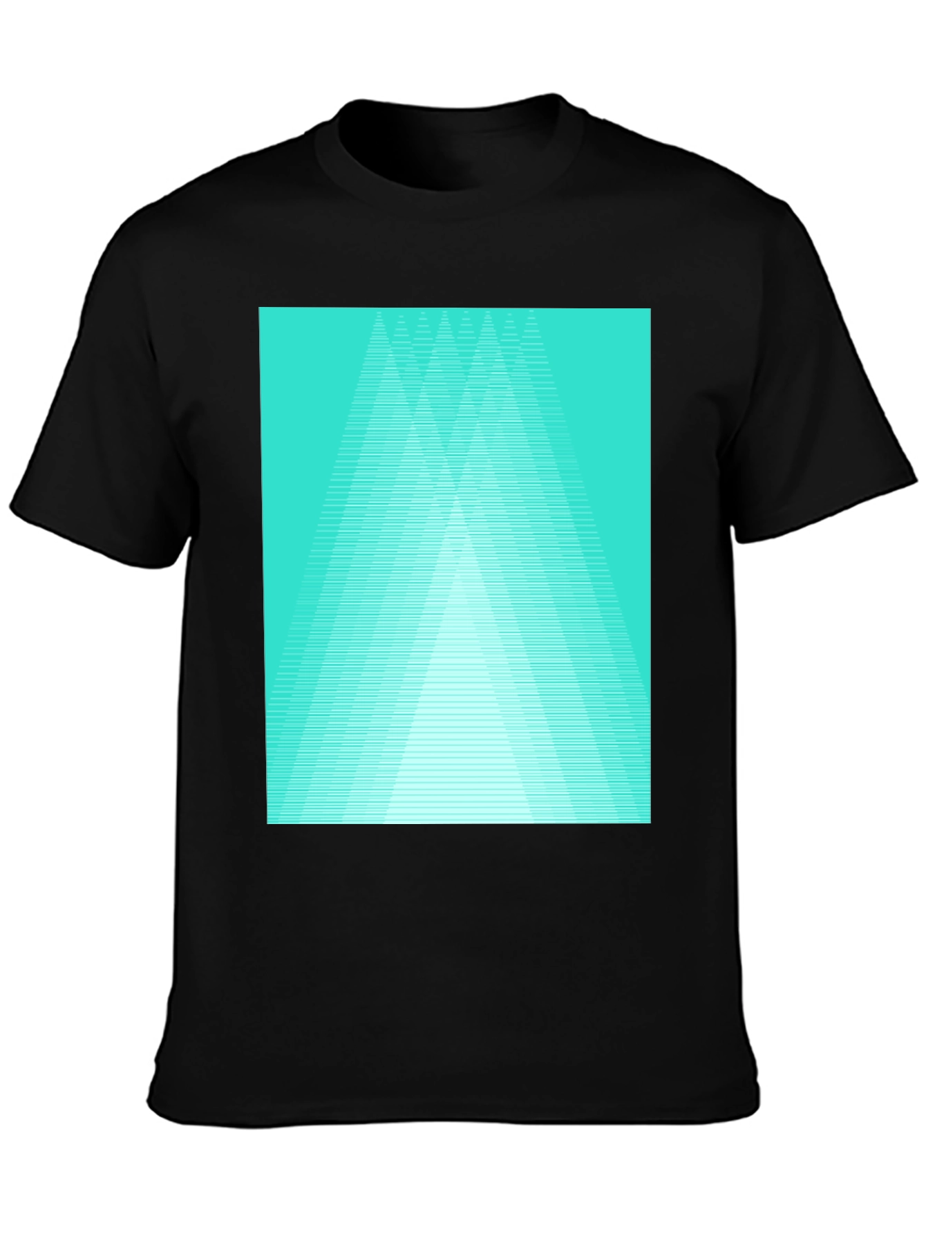 Black Retro Geometric Tee - Aqua Triangle Design view 3