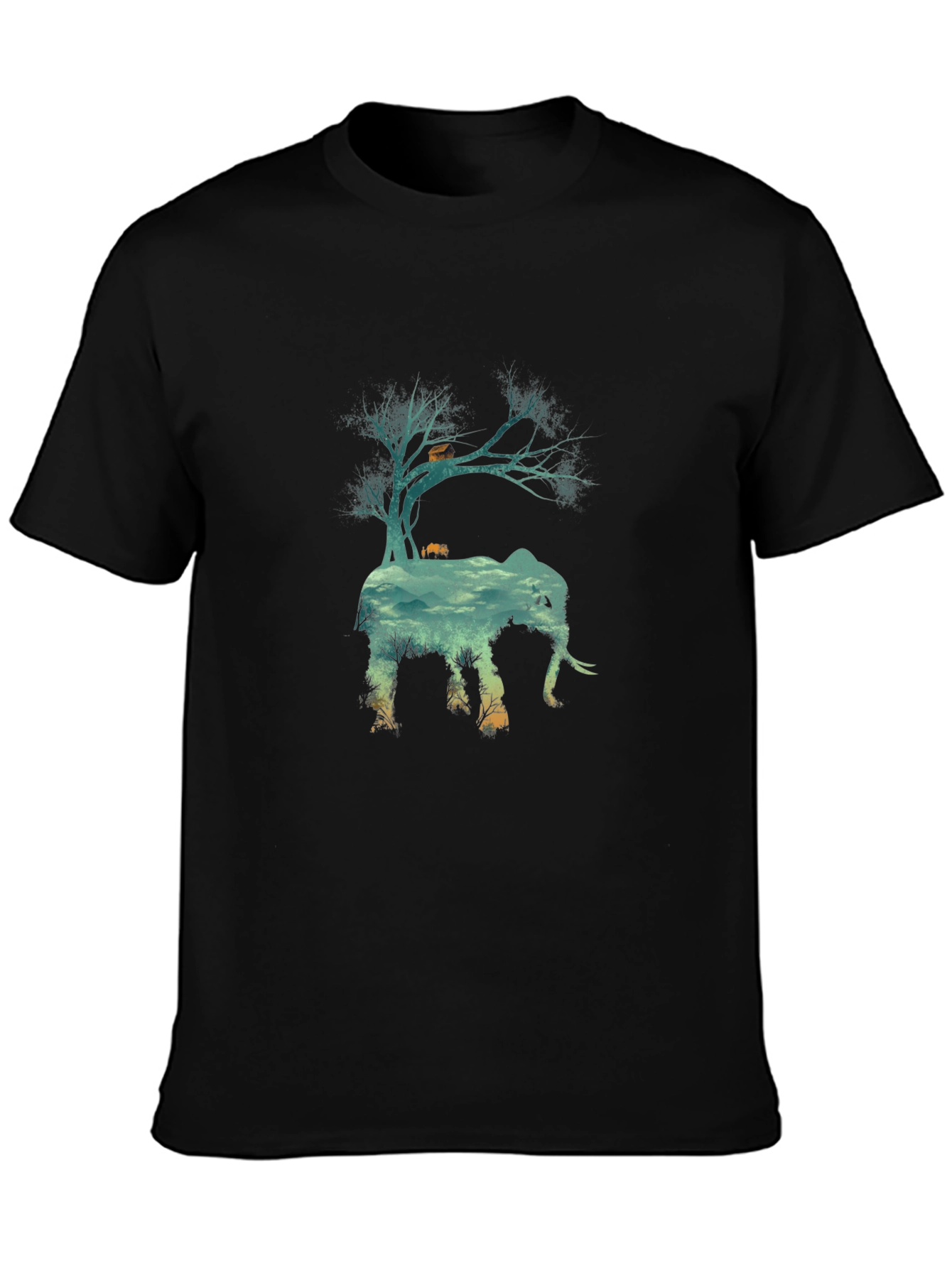 Black Nature Elephant Graphic Tee - Black Crew Neck T-Shirt view 3