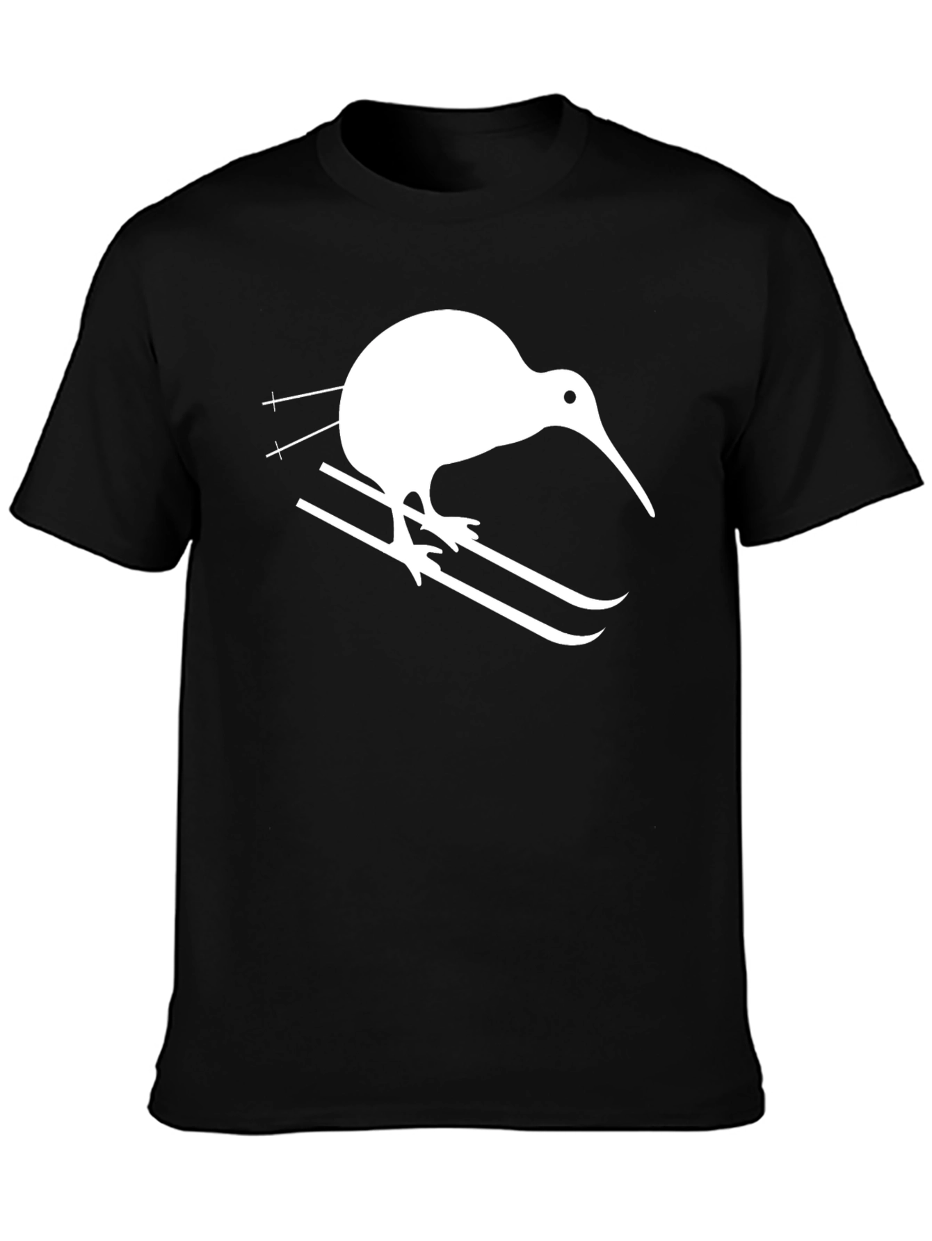 Black Kiwi Bird Skiing T-Shirt - Graphic Tee view 3