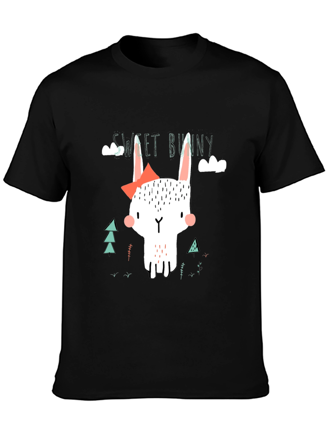 Black Sweet Bunny Graphic Tee - Black Cotton T-Shirt view 3