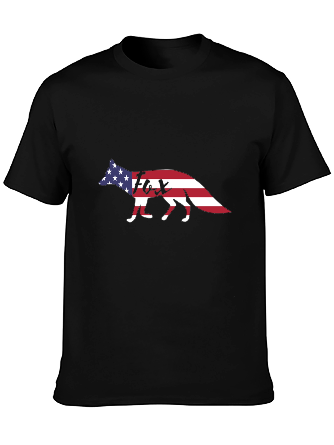 Black American Fox Graphic T-Shirt - Patriotic USA Design view 3