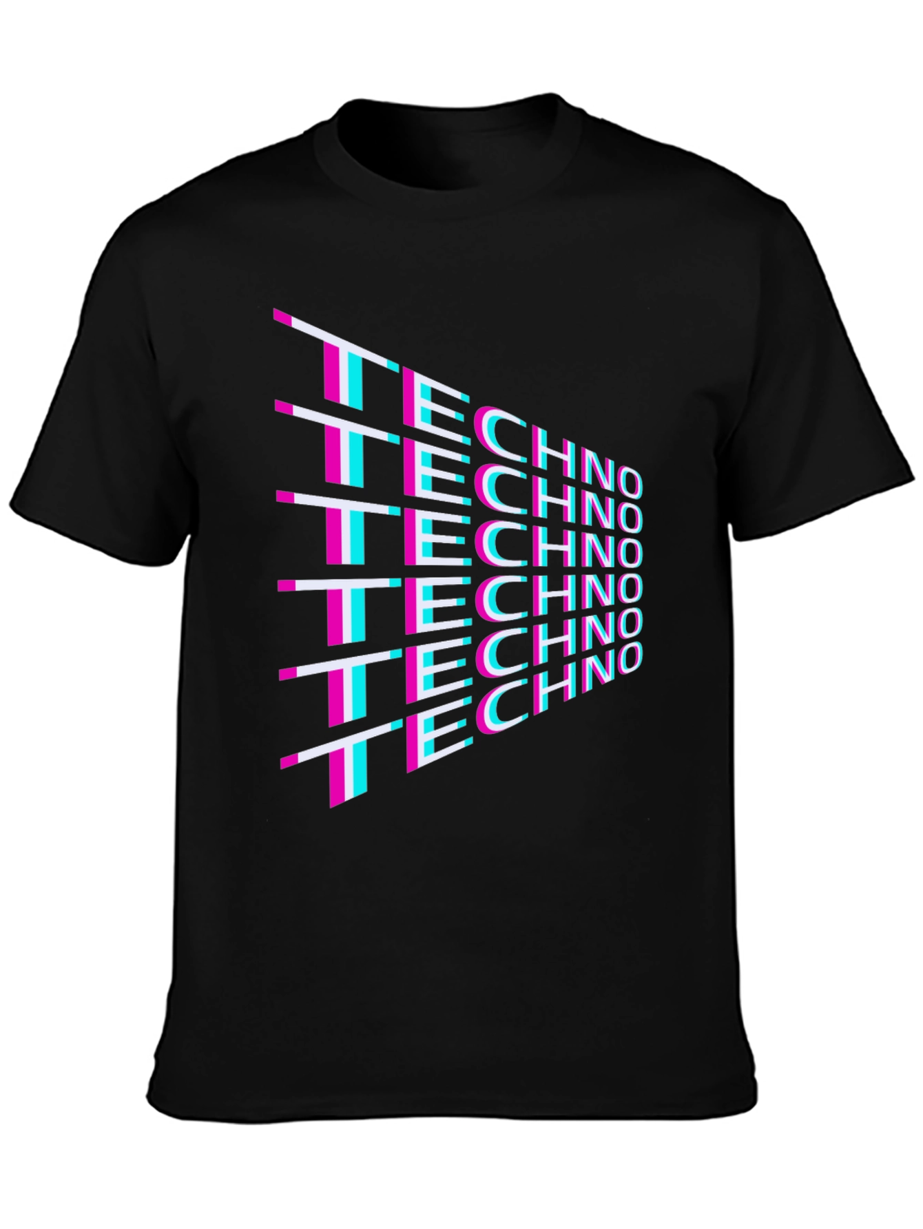 Black Techno Glitch T-Shirt - Retro 80s Rave Party Tee view 3