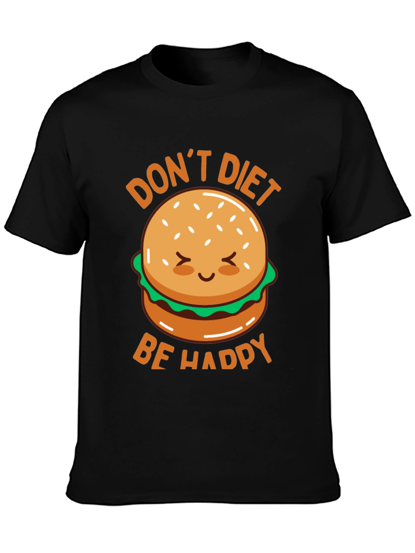 Black Don't Diet Be Happy T-Shirt - Cute Burger Graphic Tee view 3