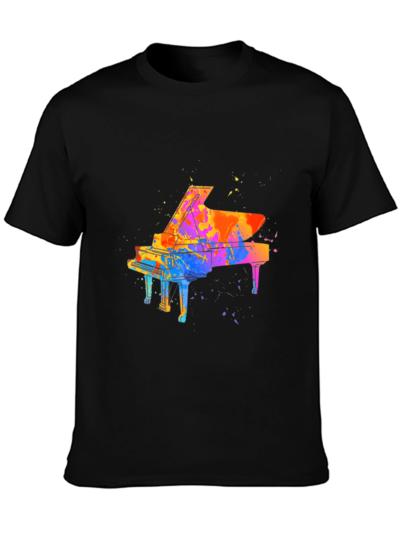 Black Watercolor Piano Graphic Men's Black T-Shirt view 3