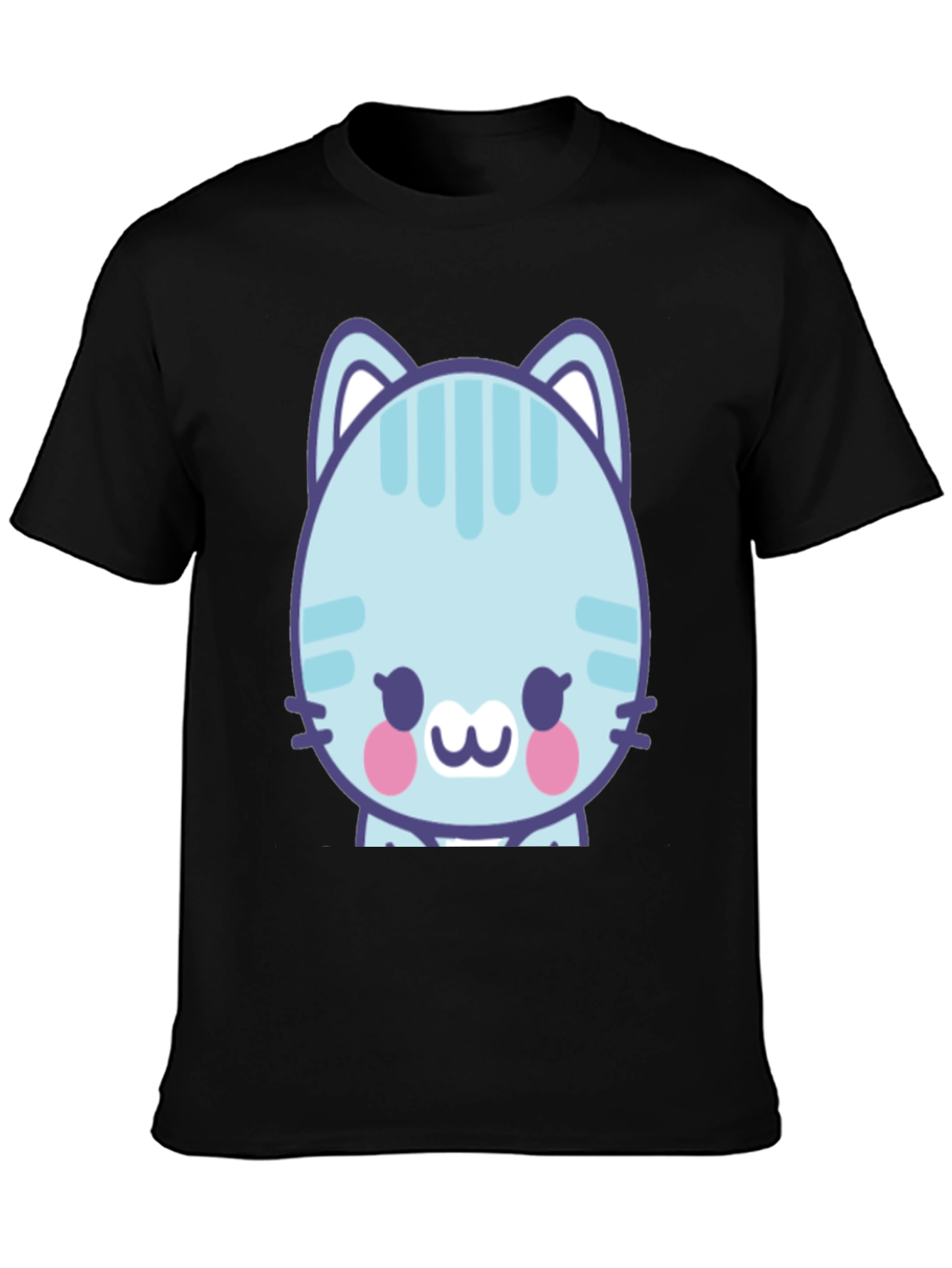 Black Cute Cartoon Cat Graphic T-Shirt - Black view 3