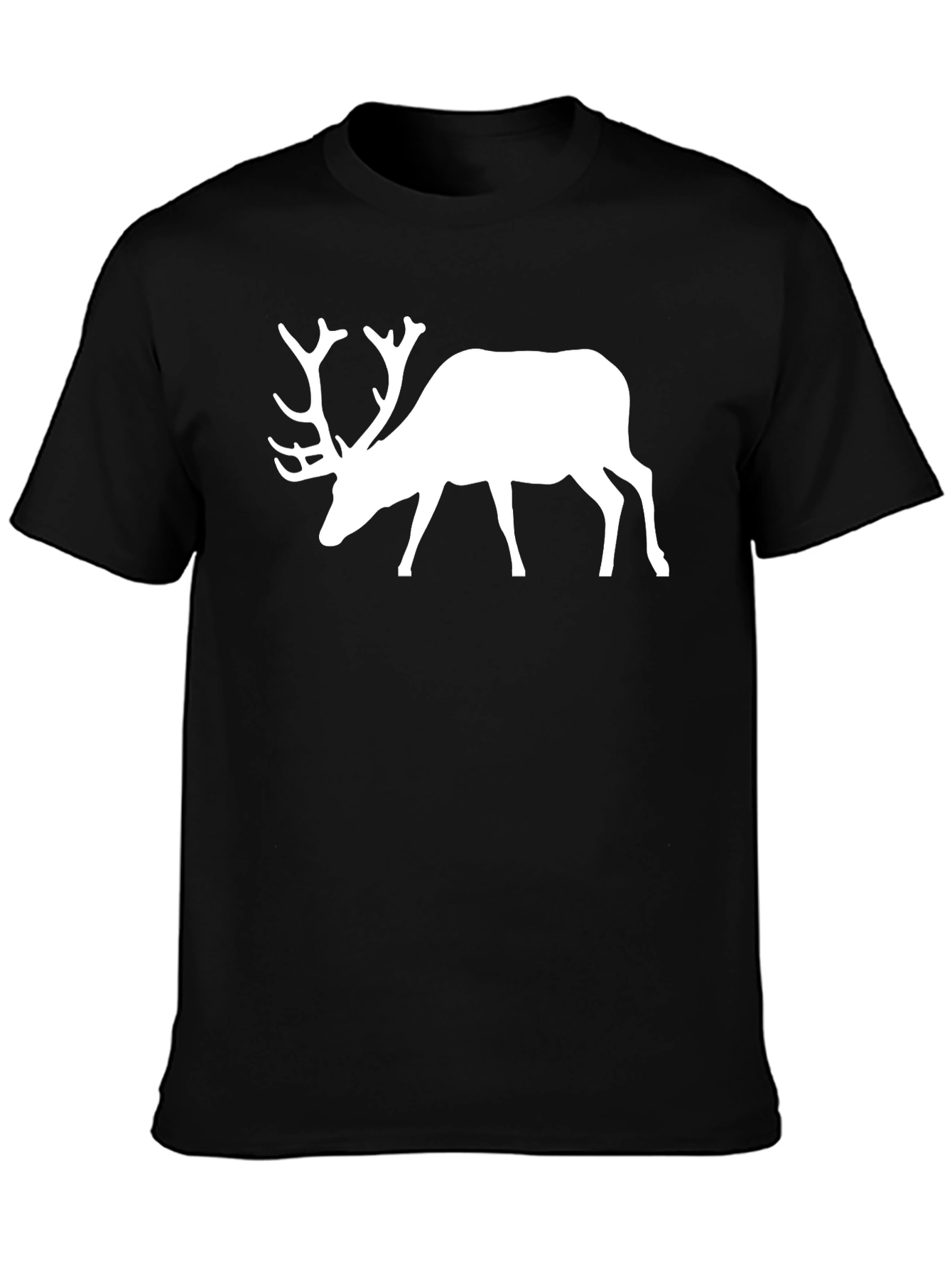 Black Men's Black T-Shirt with White Deer Graphic view 3