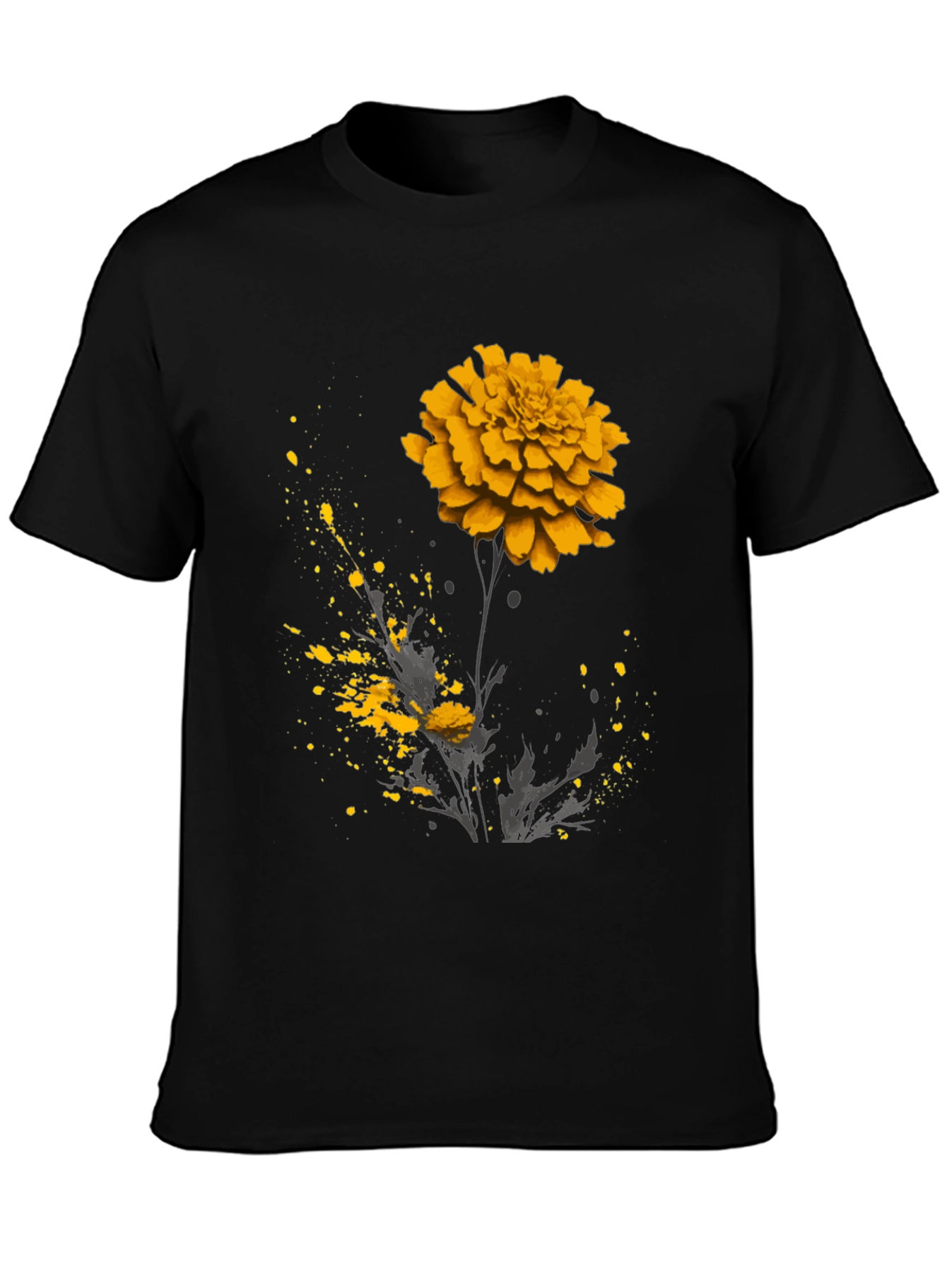 Black Floral Graphic Tee - Black T-Shirt with Flower Design view 3