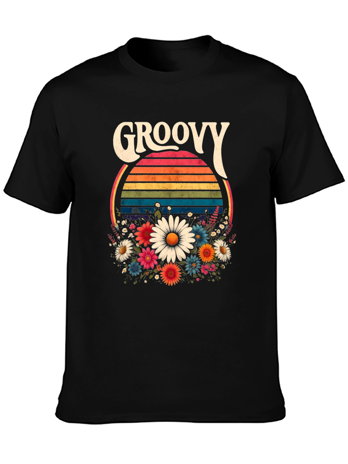 Black Groovy Floral T-Shirt - Retro Style view 3