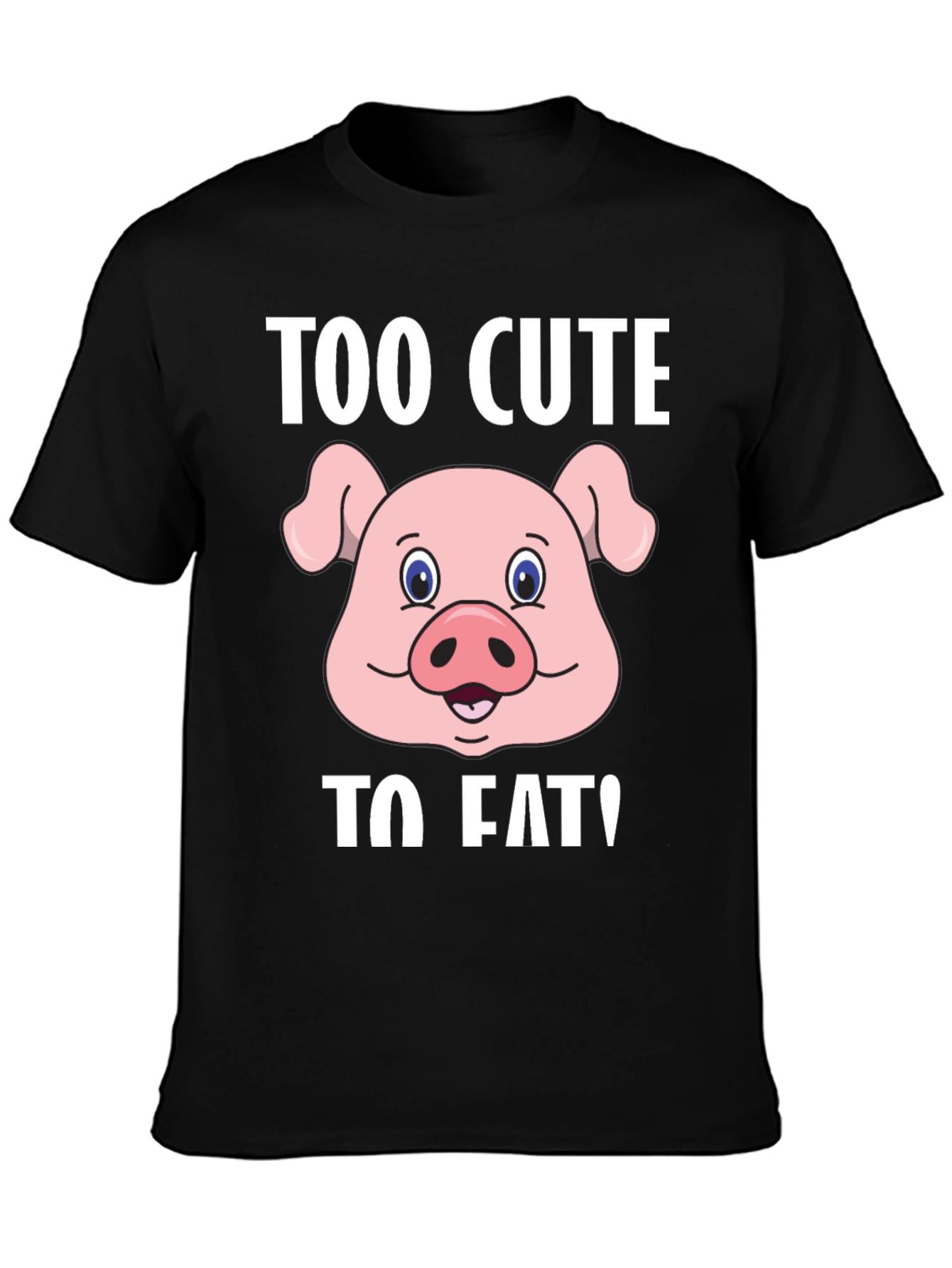 Black Cute Pig Graphic T-Shirt - "Too Cute To Eat!" view 3
