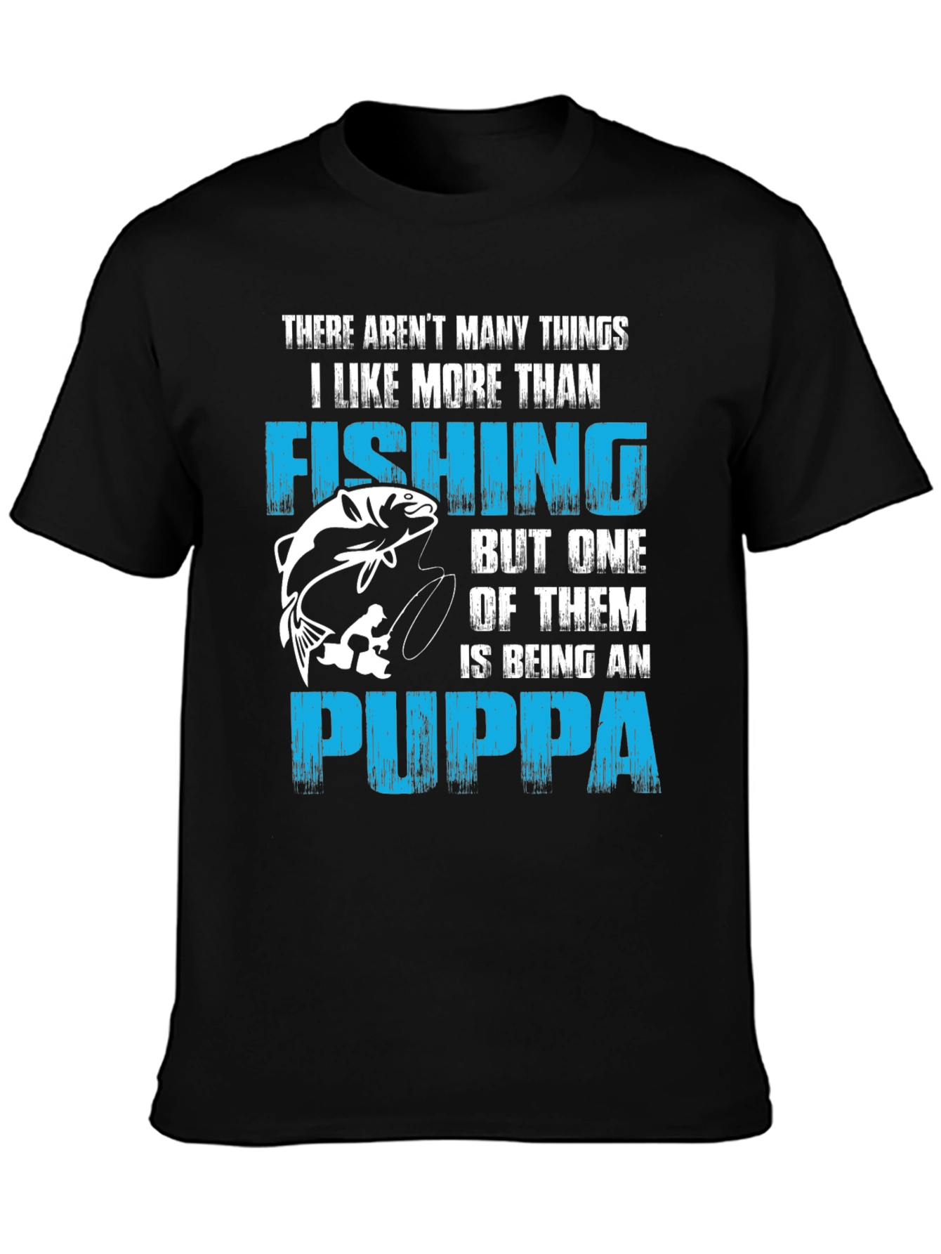 Black Fishing & Puppa T-Shirt - Gift for Fisherman Grandfather view 3
