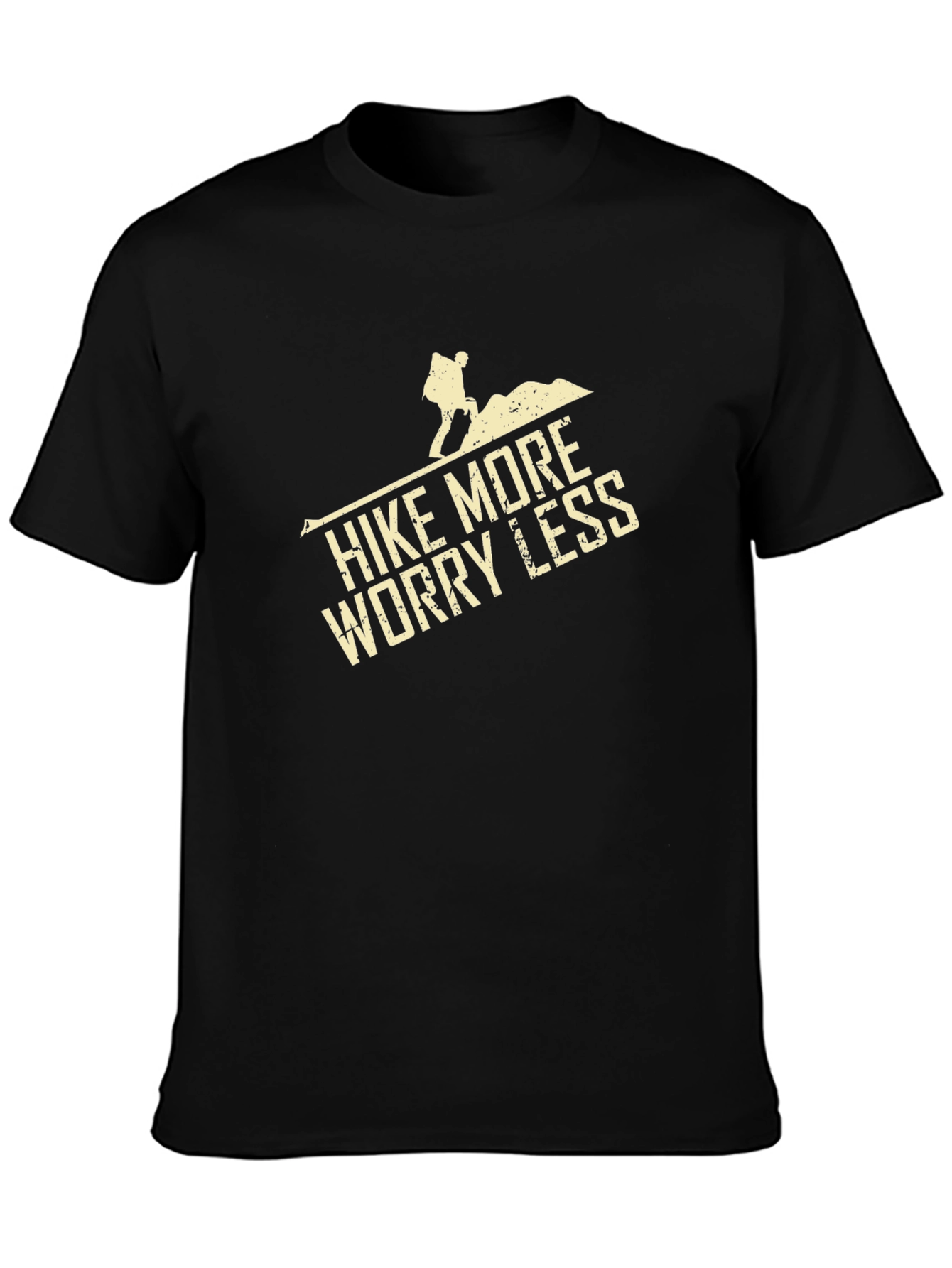 Black Hike More Worry Less T-Shirt, Outdoor Adventure view 3