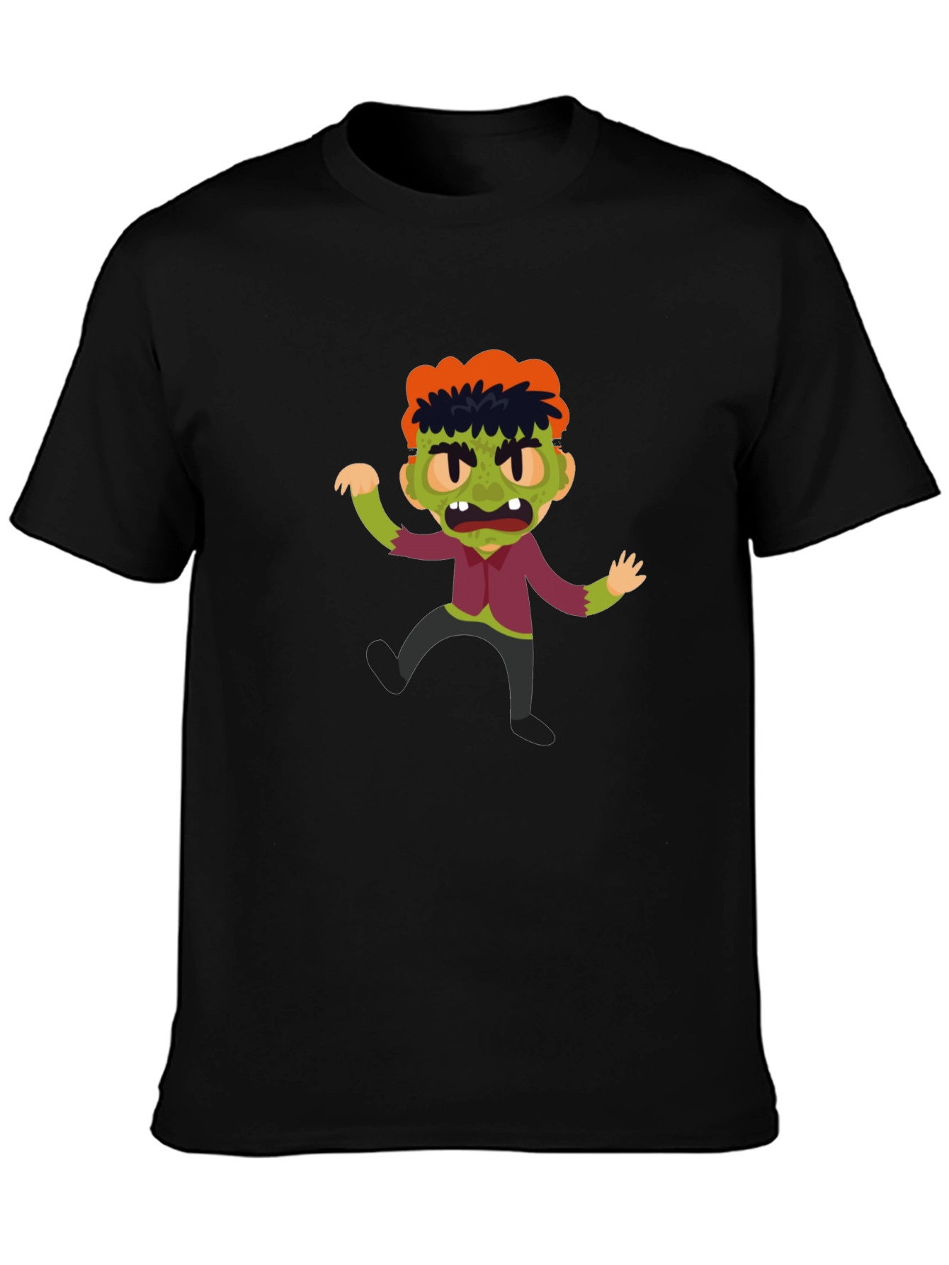 Black Zombie Cartoon Graphic T-Shirt view 3