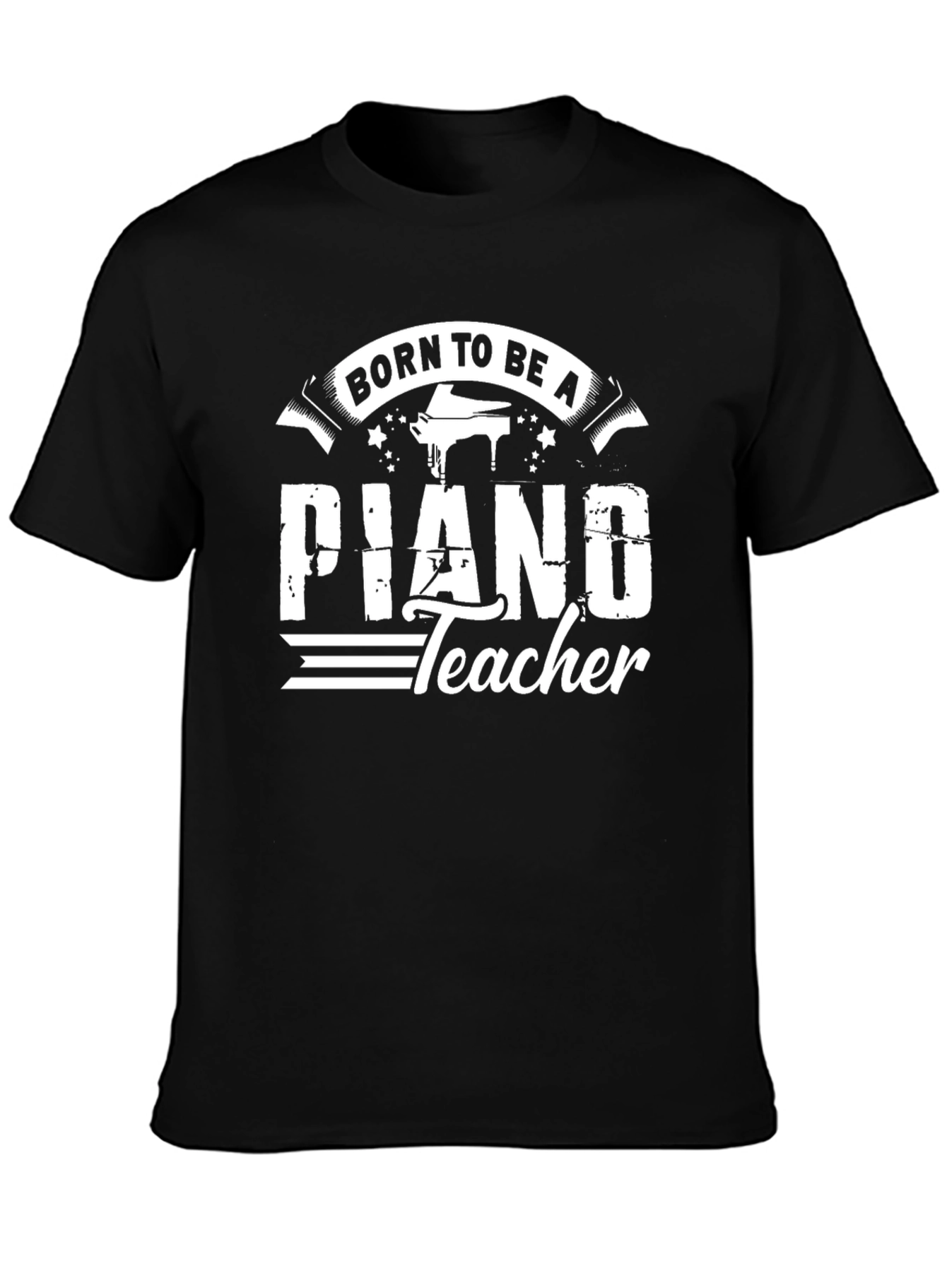 Black Born To Be A Piano Teacher Black T-Shirt view 3