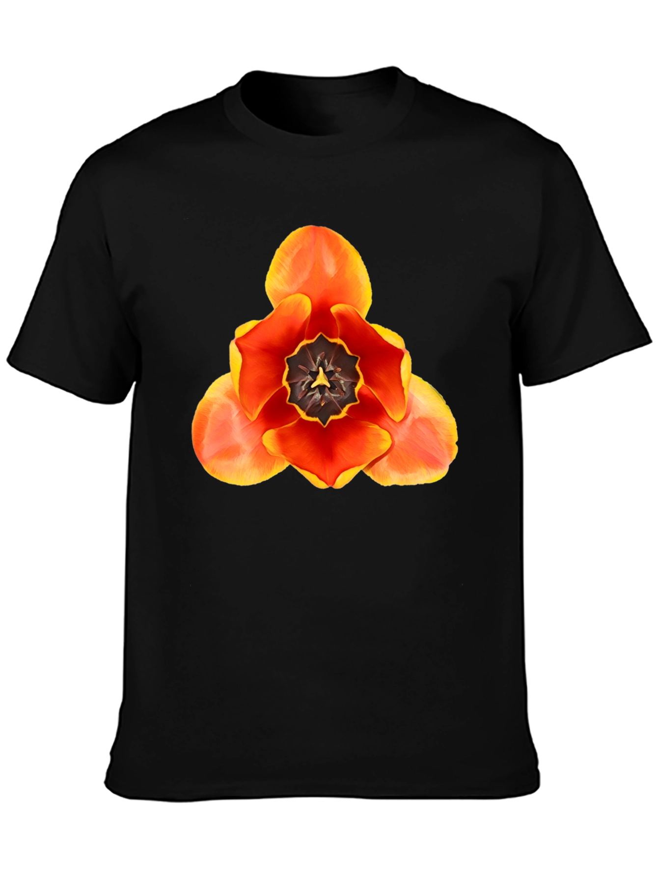 Black Floral Graphic T-Shirt - Bold Tulip Design view 3