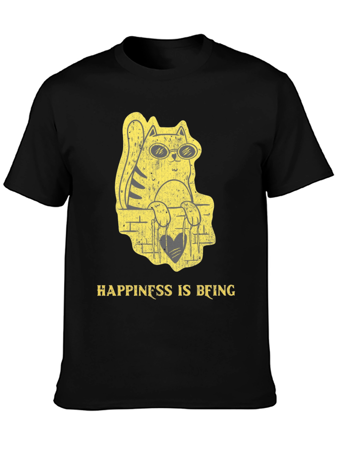 Black Cool Cat Graphic Tee - Happiness Is Being view 3