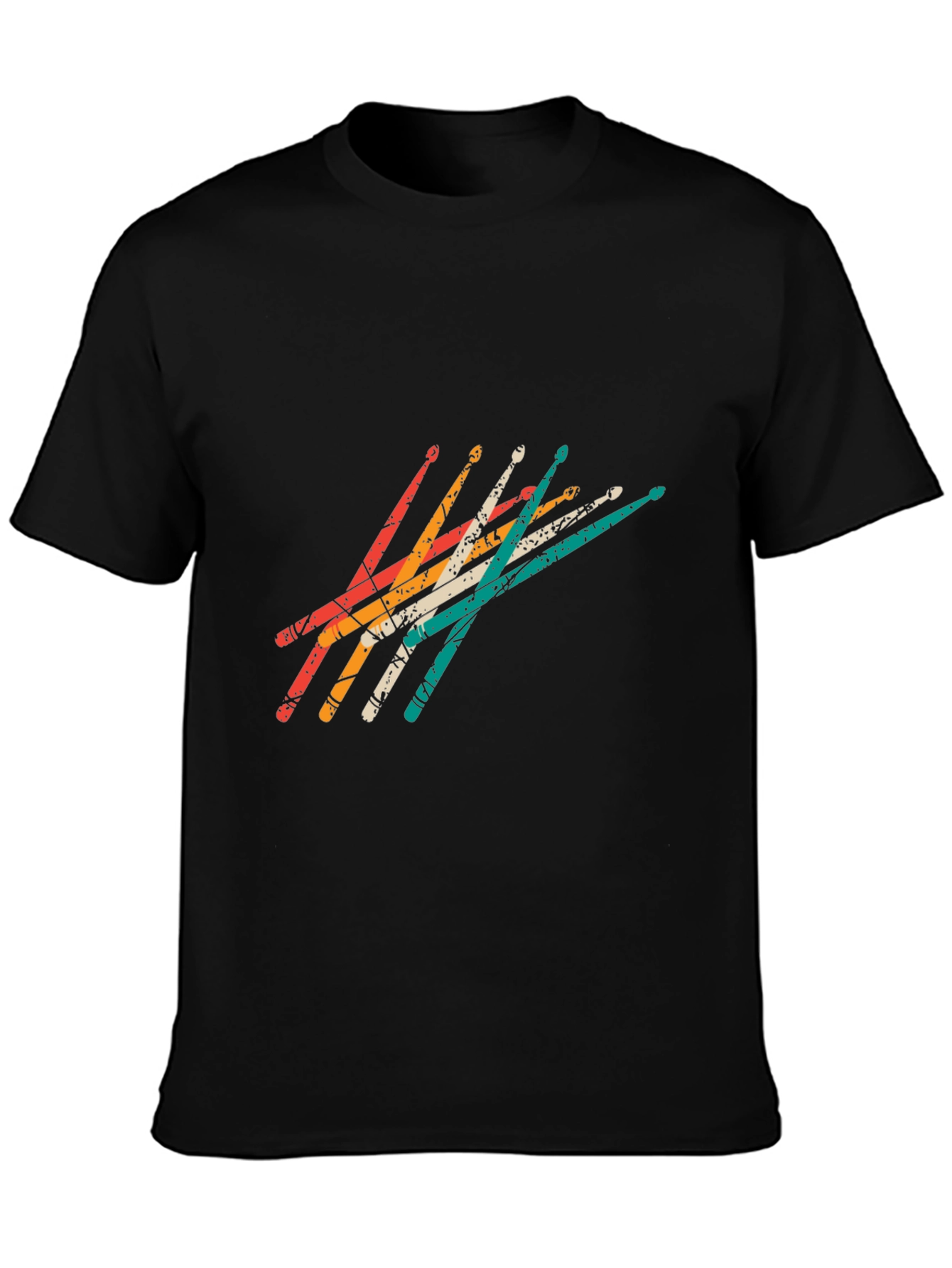 Black Retro Drumsticks Graphic Tee - Black Casual T-Shirt view 3
