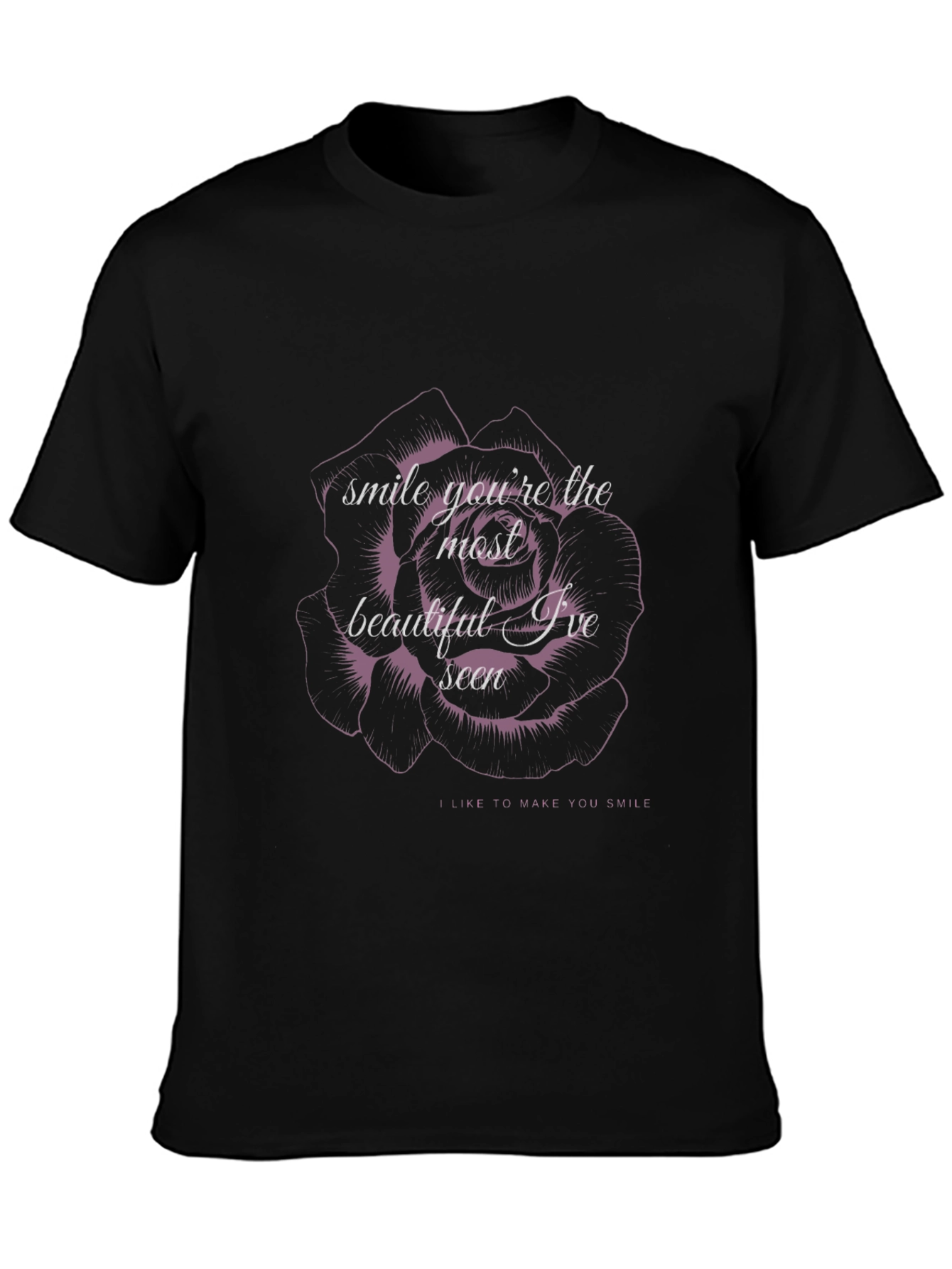 Black Floral Smile Graphic Tee - Comfortable Black T-Shirt view 3