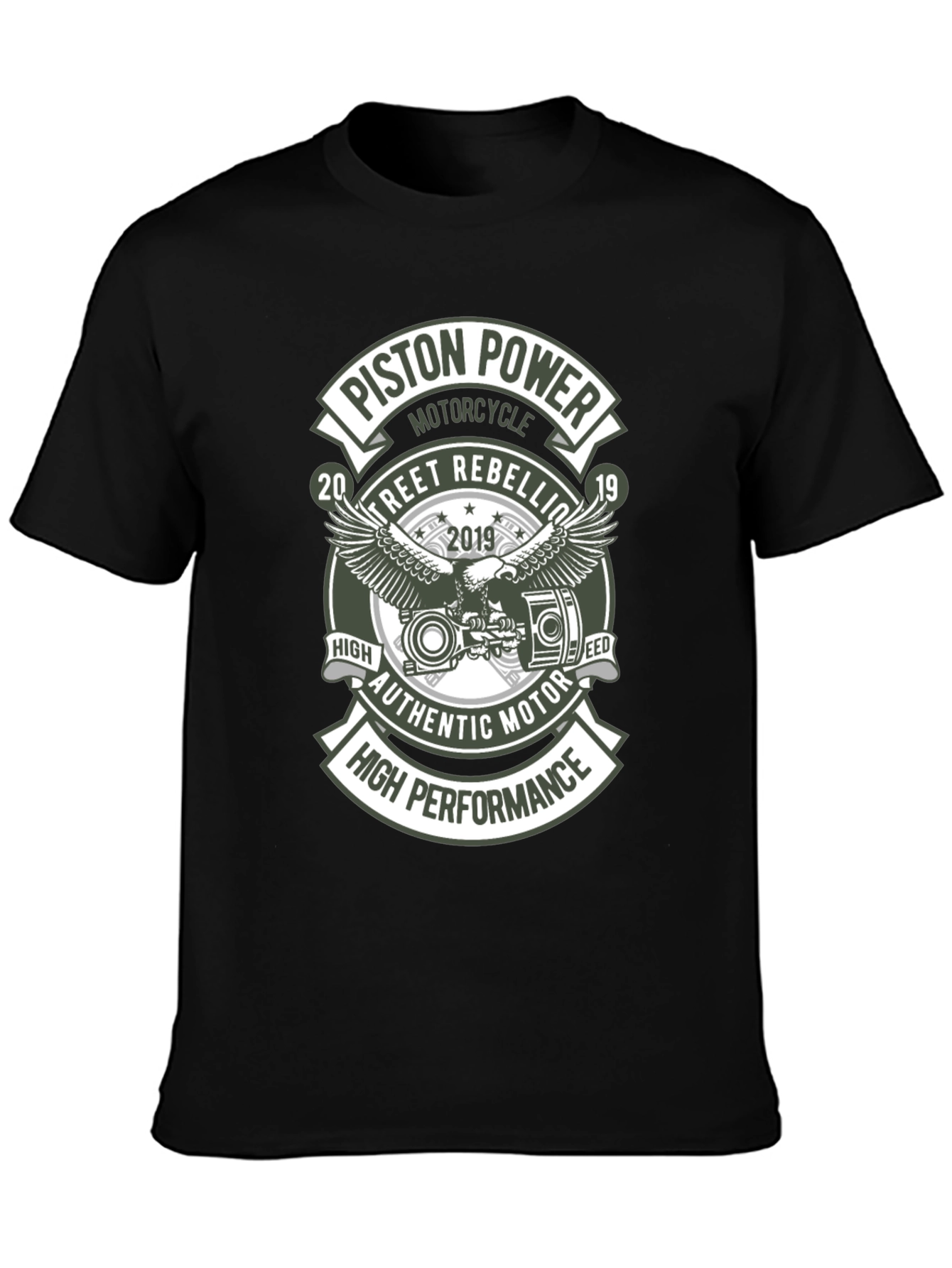 Black Piston Power Motorcycle T-Shirt - Street Rebellion view 3