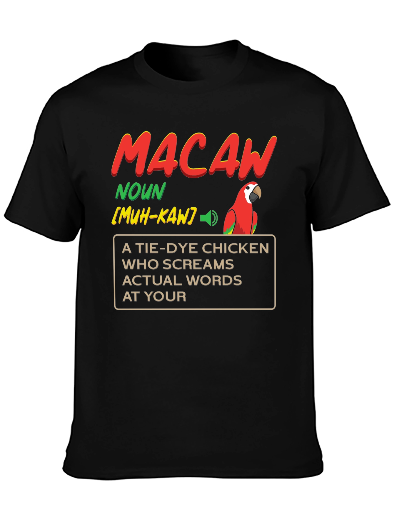 Black Macaw Definition Graphic T-Shirt - Novelty Bird Lover Tee view 3