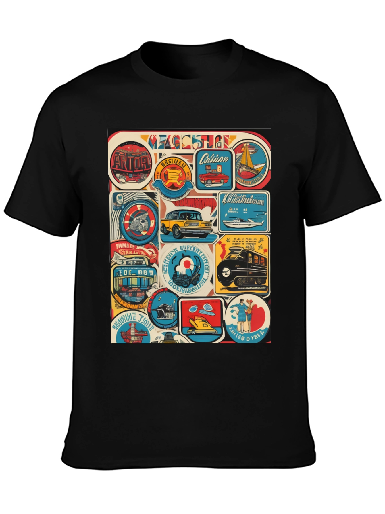 Black Retro Travel Patch T-Shirt view 3
