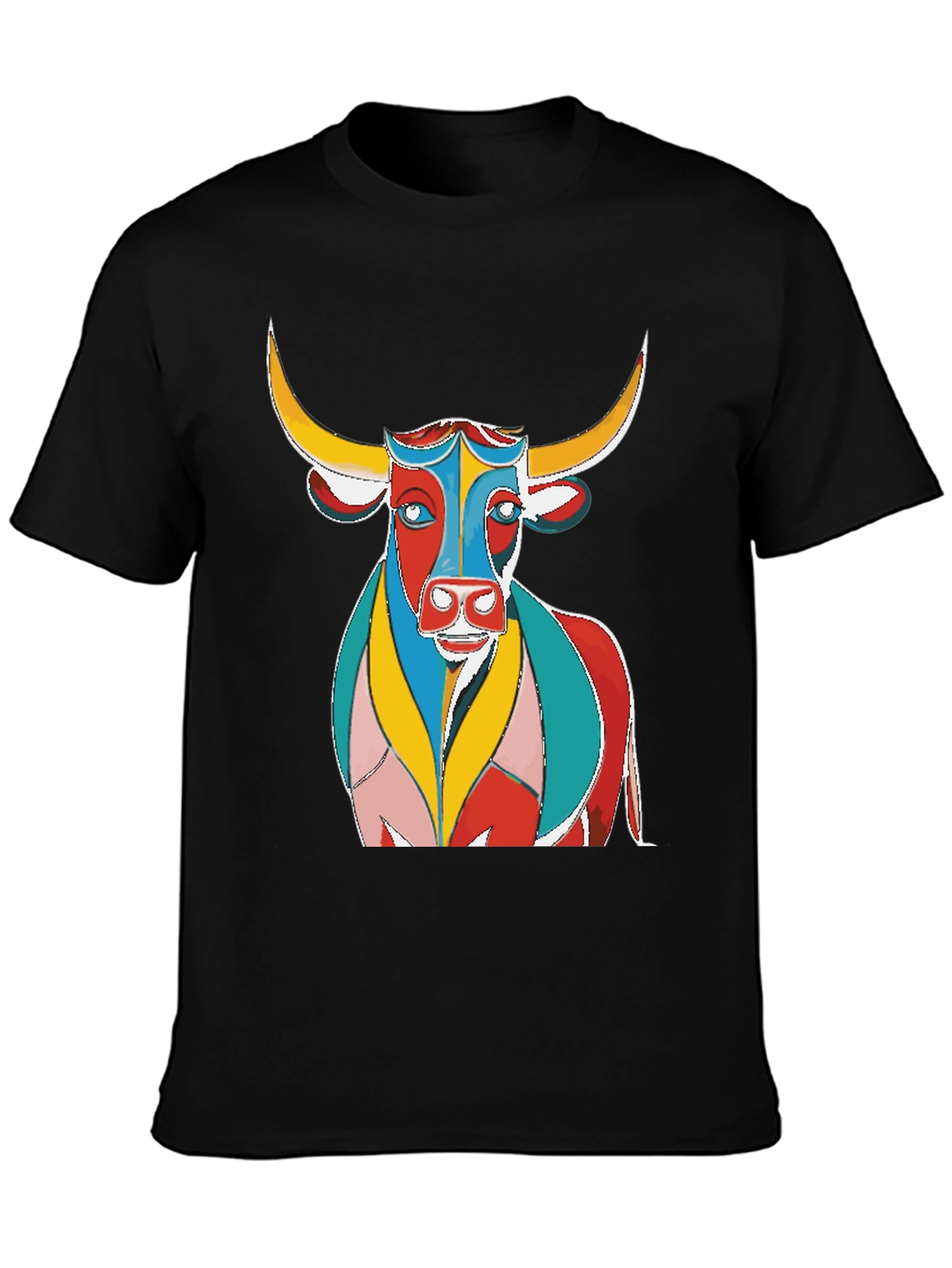 Black Colorful Bull Graphic Print Black T-Shirt view 3