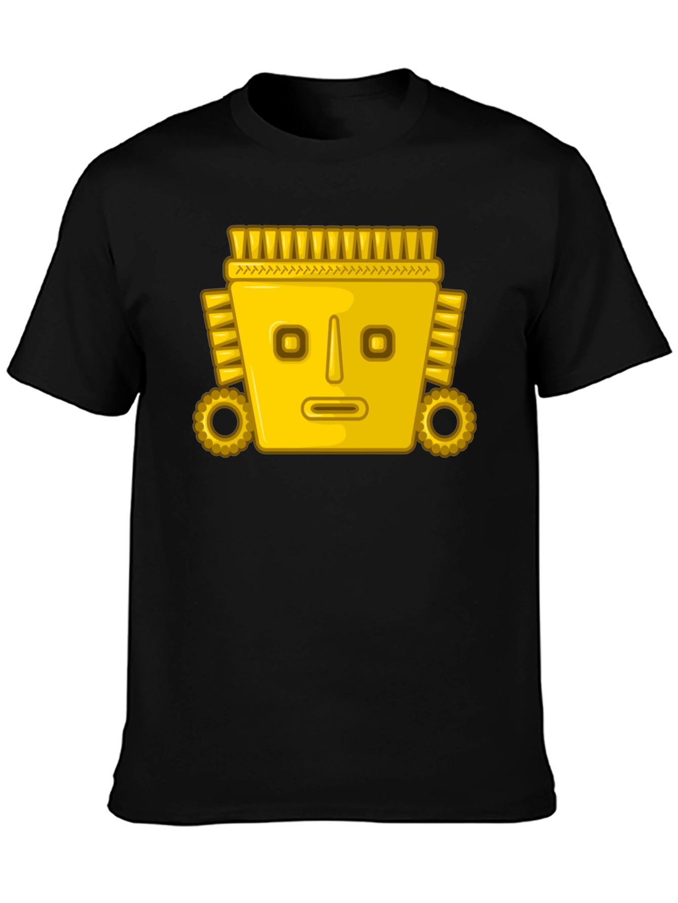 Black Aztec Gold Mask Graphic Tee - Black Casual T-Shirt view 3